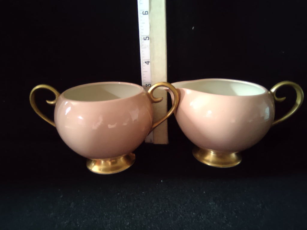 Vintage Flintridge China Pink and Gold Bouillon Cup - top-down view showing off-white interior and both handles