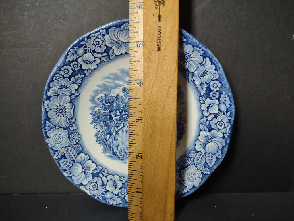 Vintage Liberty Blue Old North Church saucer - close-up of church scene with horse carriage and figures