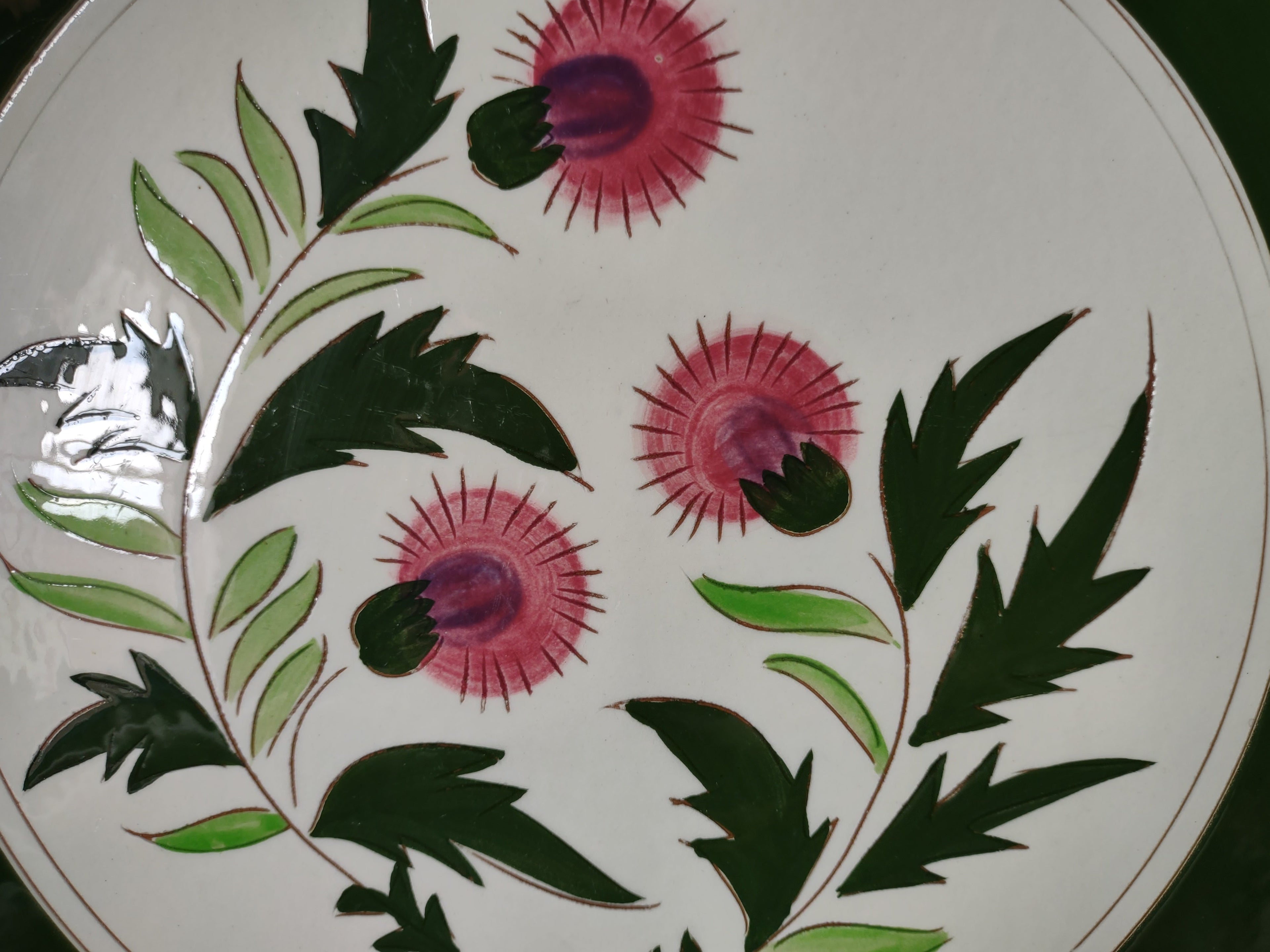 Vintage Stangl Pottery Thistle plate - ruler showing approximately 11" diameter