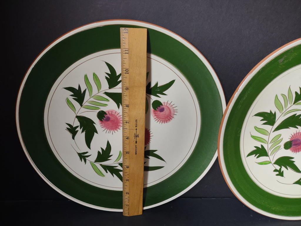 Vintage Stangl Pottery Thistle plate - close-up of pink and purple thistle bloom detail