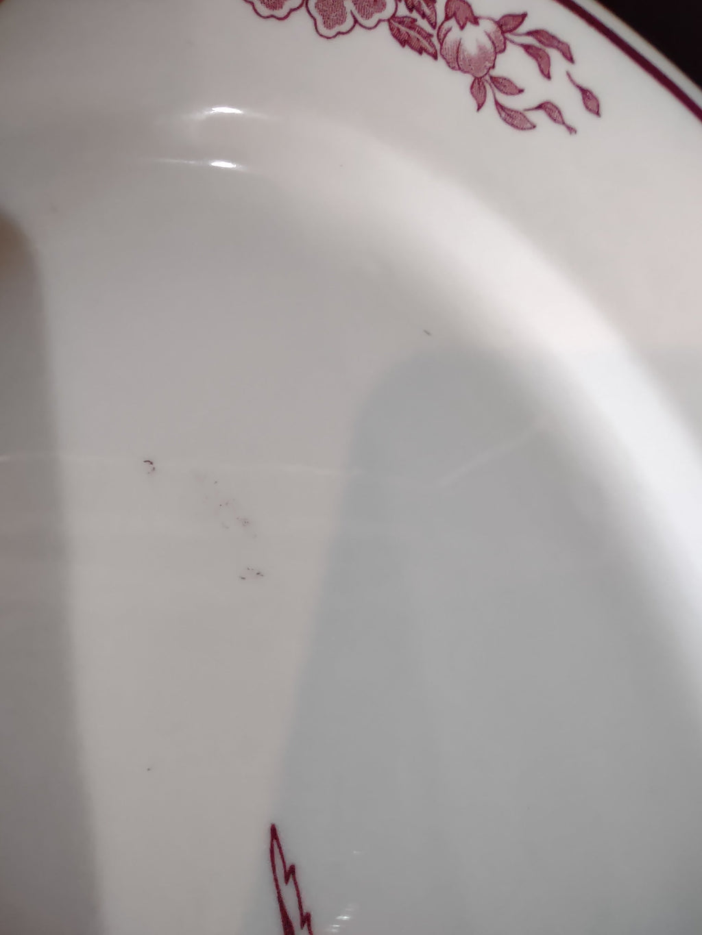 Vintage Jackson China Pink Hummingbird Floral Oval Platter - top view with ruler showing ~16" length