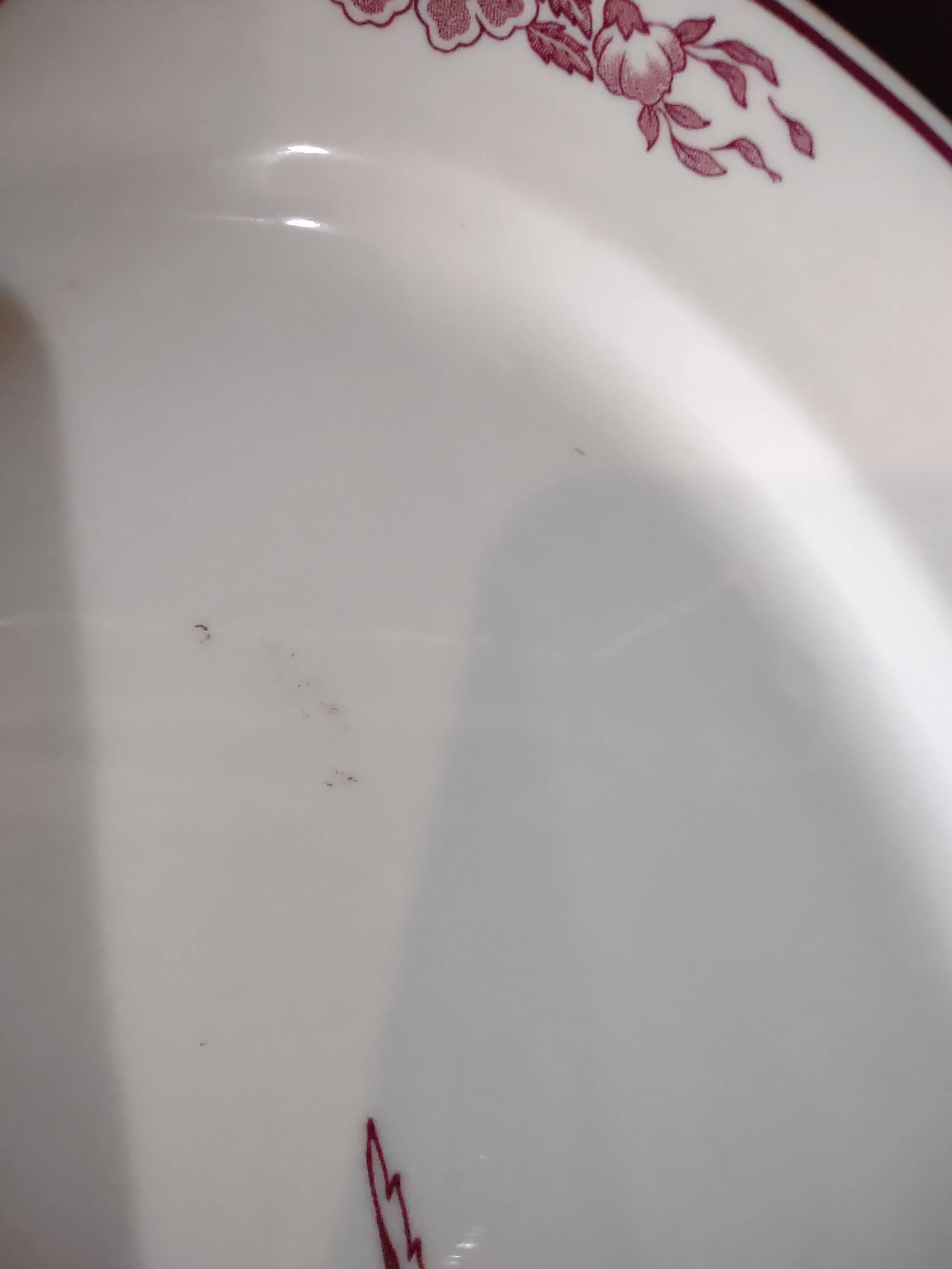 Vintage Jackson China Pink Hummingbird Floral Oval Platter - top view with ruler showing ~16" length