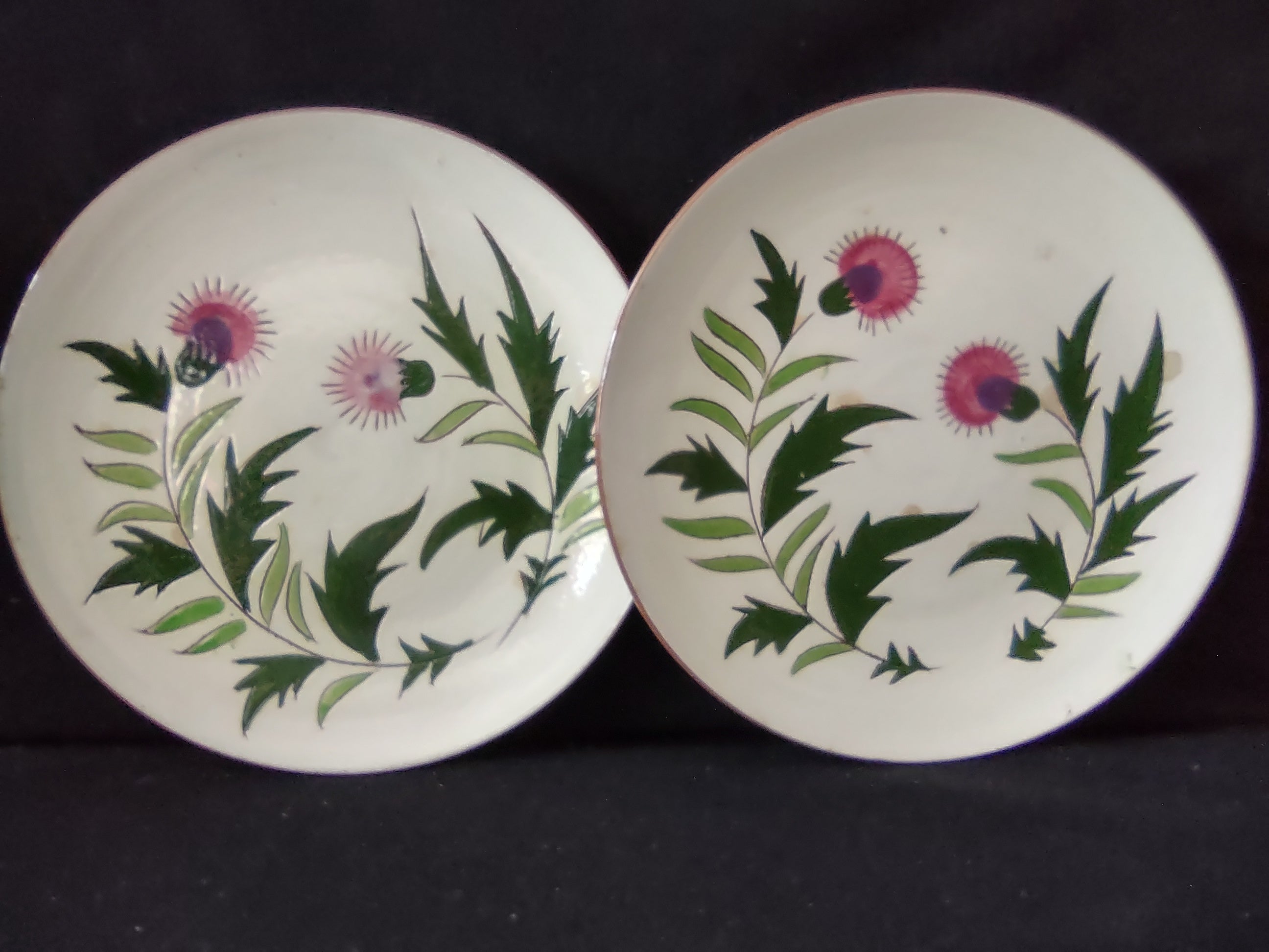 Vintage Stangl Pottery Thistle Pink Purple Floral Plate x 2 IMPERFECT [6901]