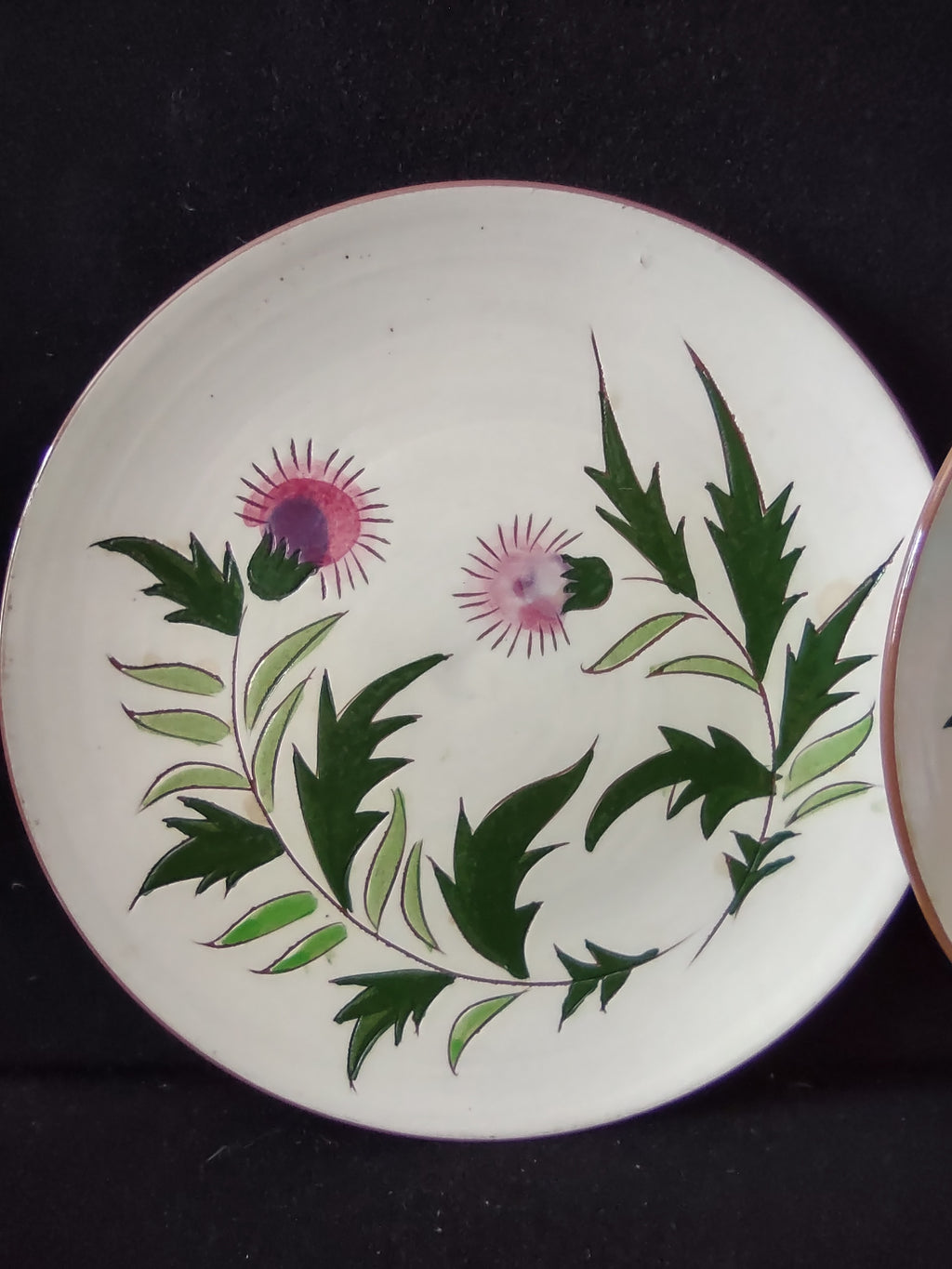Vintage Stangl Pottery Thistle Pink Purple Floral Plate x 2 IMPERFECT [6901]