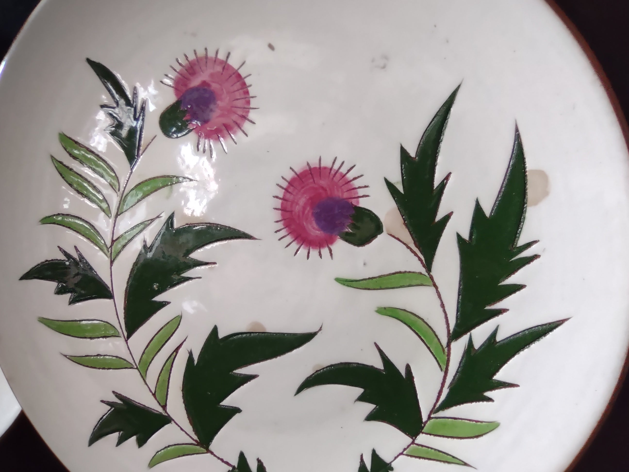 Vintage Stangl Pottery Thistle Pink Purple Floral Plate x 2 IMPERFECT [6901]