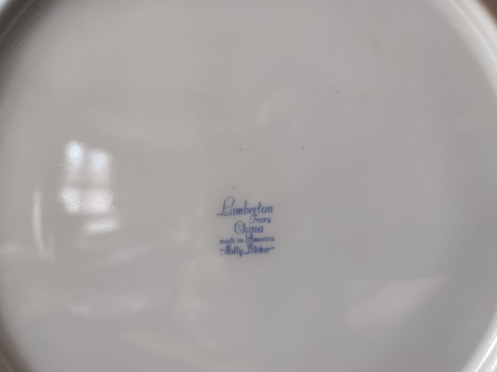 Vintage Lamberton Ivory China Holly Hobbie Blue & Gold Floral Dinner Plate [6886]