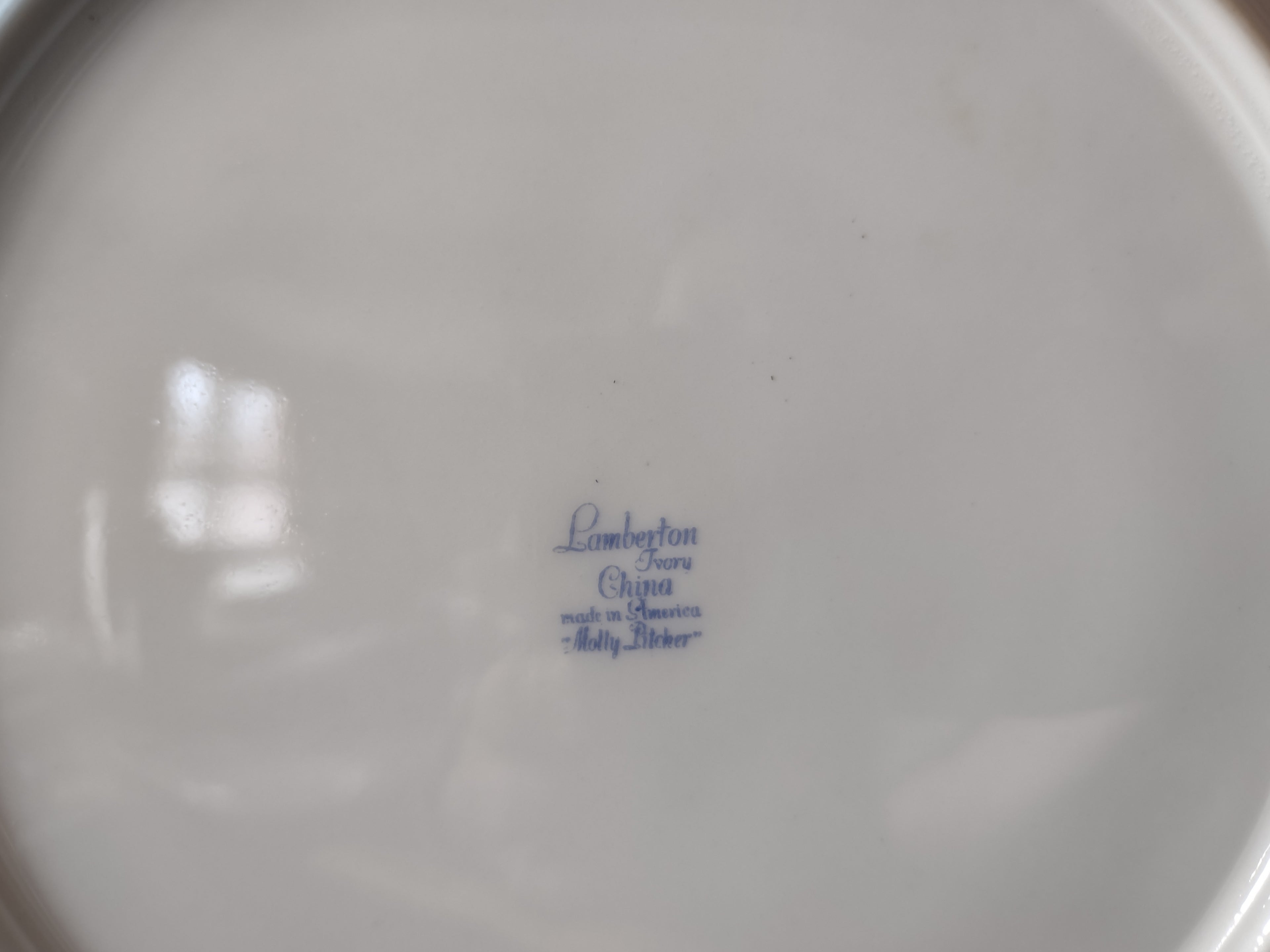Vintage Lamberton Ivory China Holly Hobbie Blue & Gold Floral Dinner Plate [6886]