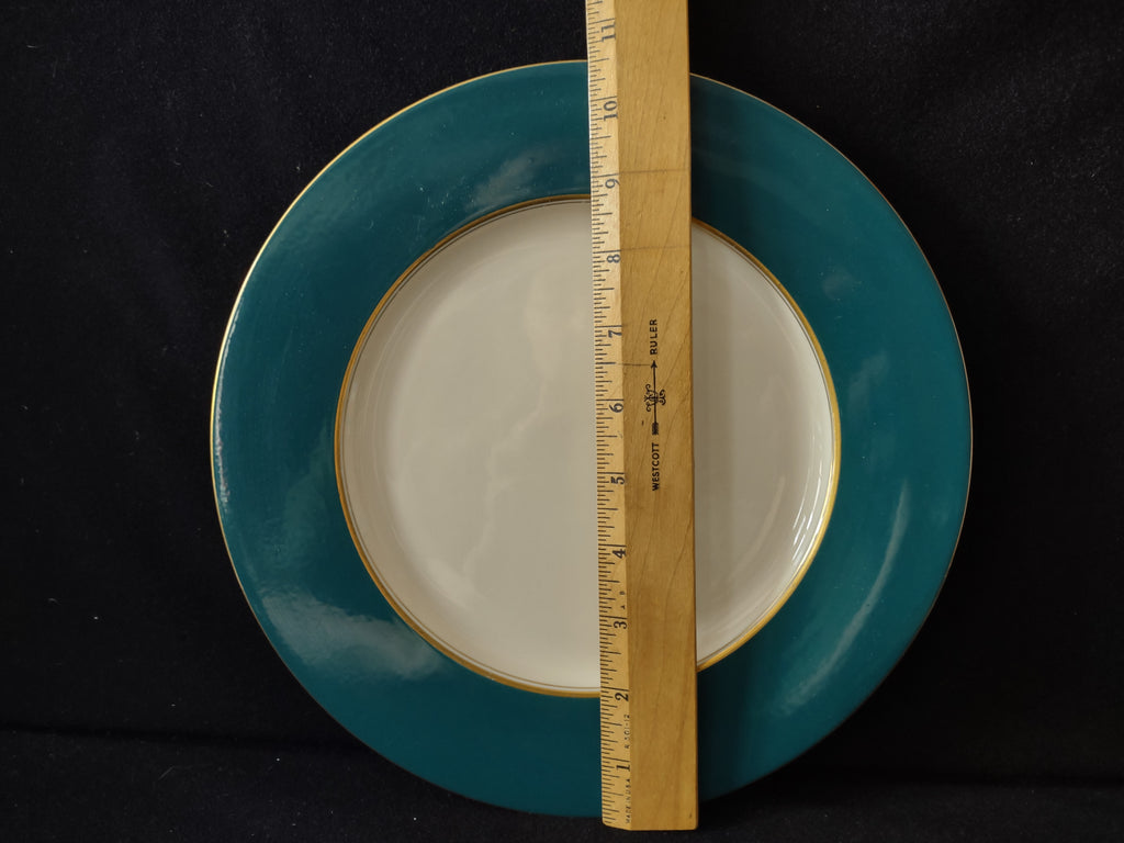 Vintage Castleton China Teal & Gold Trim Dinner Plate Made in USA [6884]