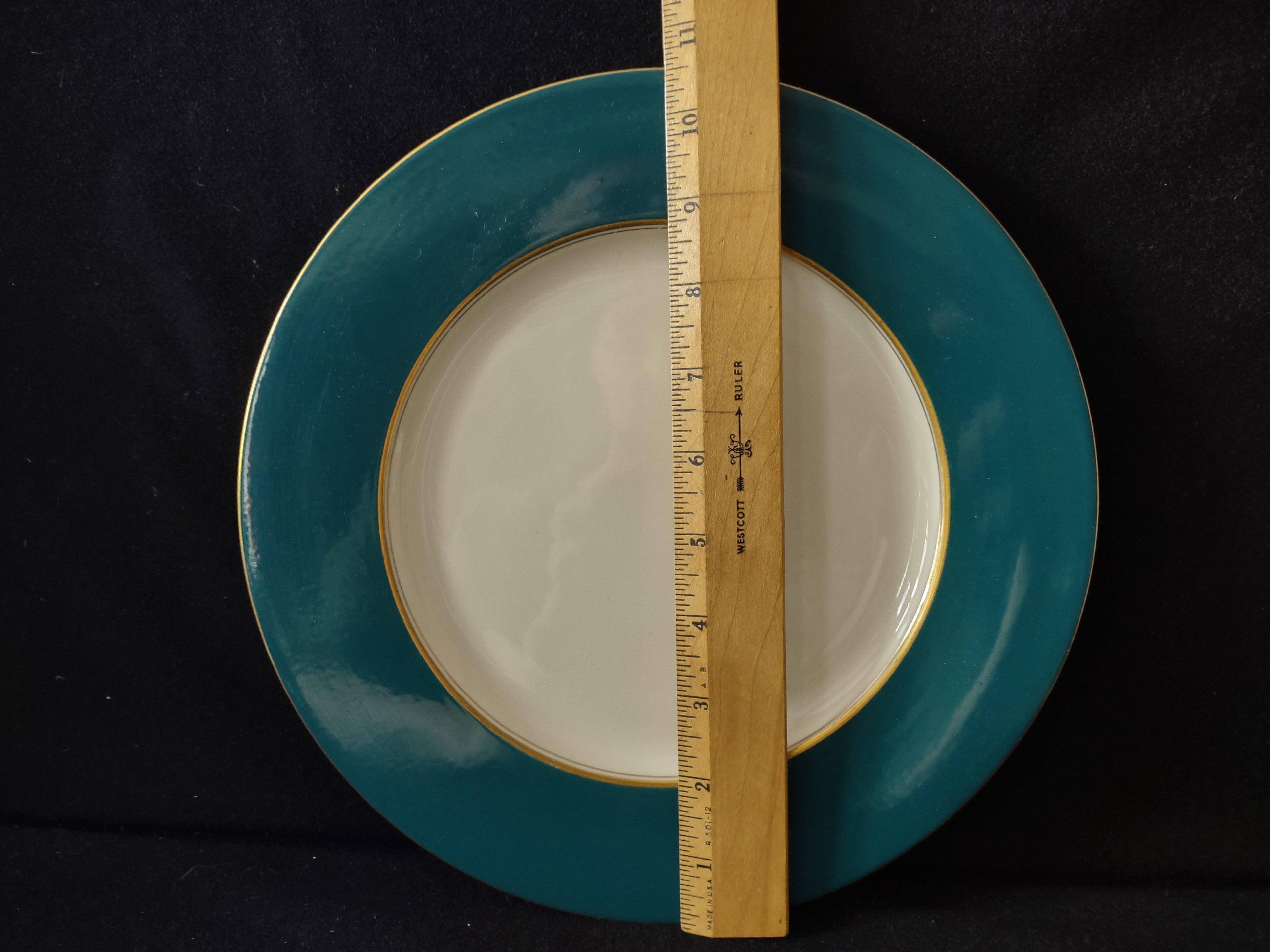 Vintage Castleton China Teal & Gold Trim Dinner Plate Made in USA [6884]