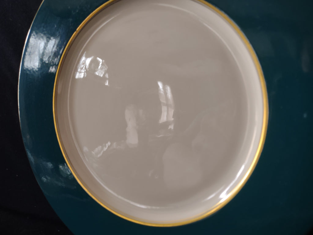 Vintage Castleton China Teal & Gold Trim Dinner Plate Made in USA [6884]