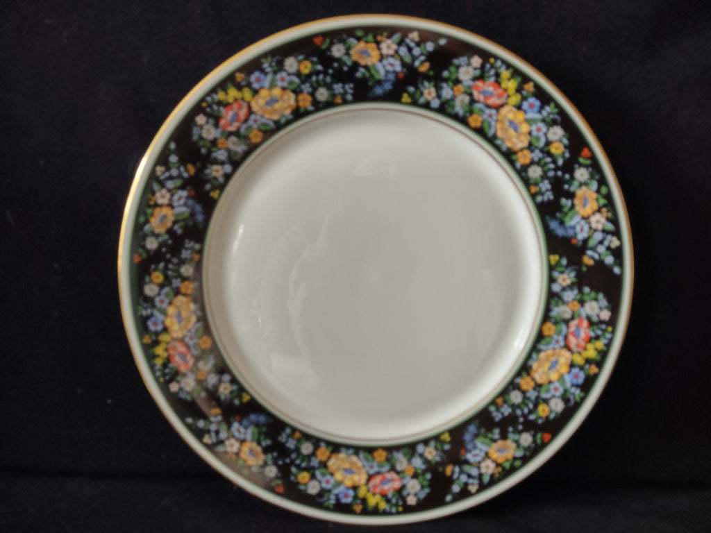 Vintage Oxford Bone China Sutton Place Black Floral Gold Trim Dinner Plate [6883]