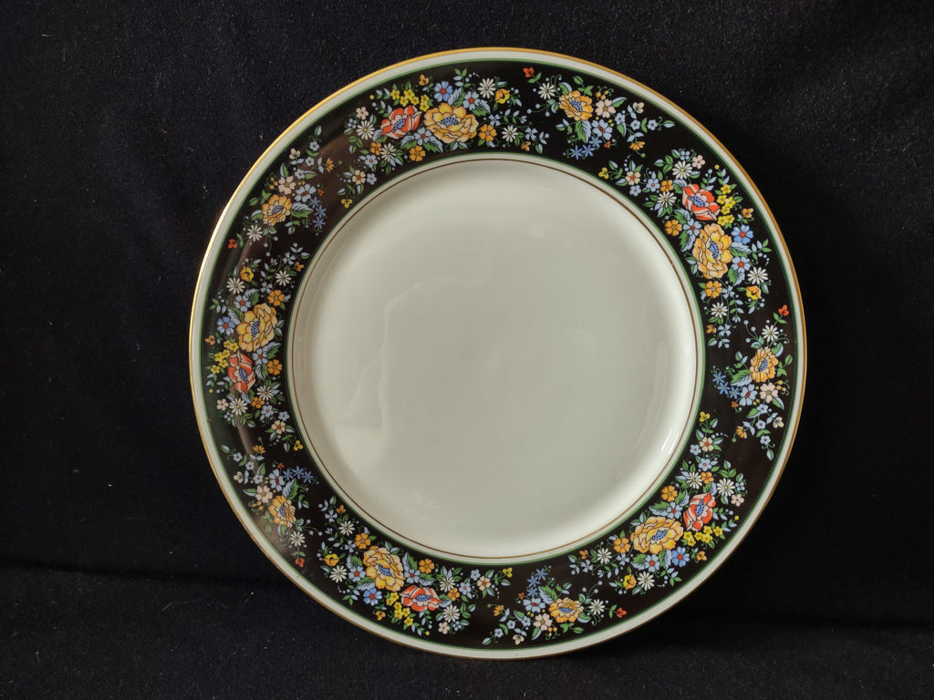 Vintage Oxford Bone China Sutton Place Black Floral Gold Trim Dinner Plate [6883]