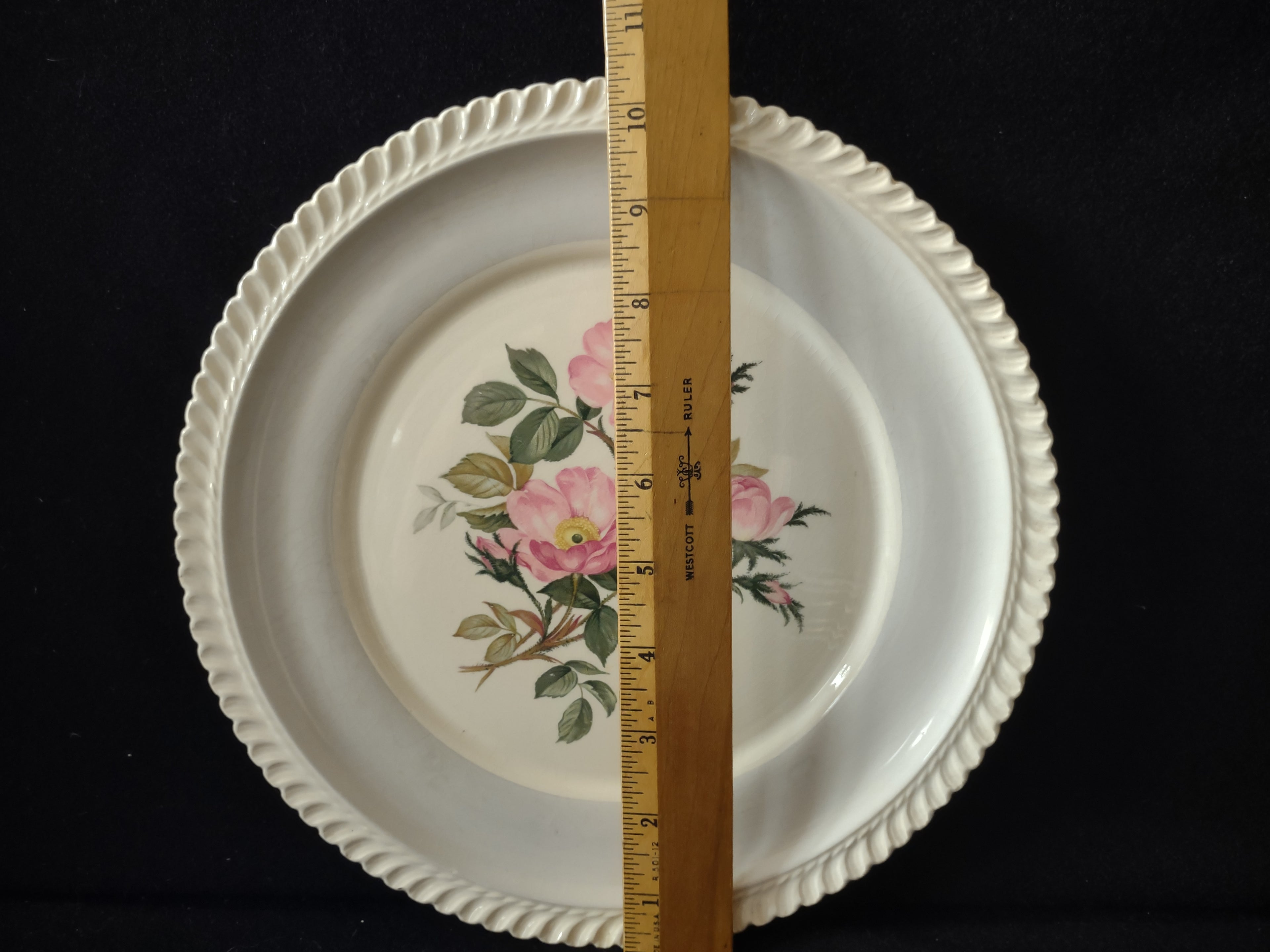 Vintage Harker Royal Gadroon Pink Wild Rose Embossed Rim Dinner Plate [6894]