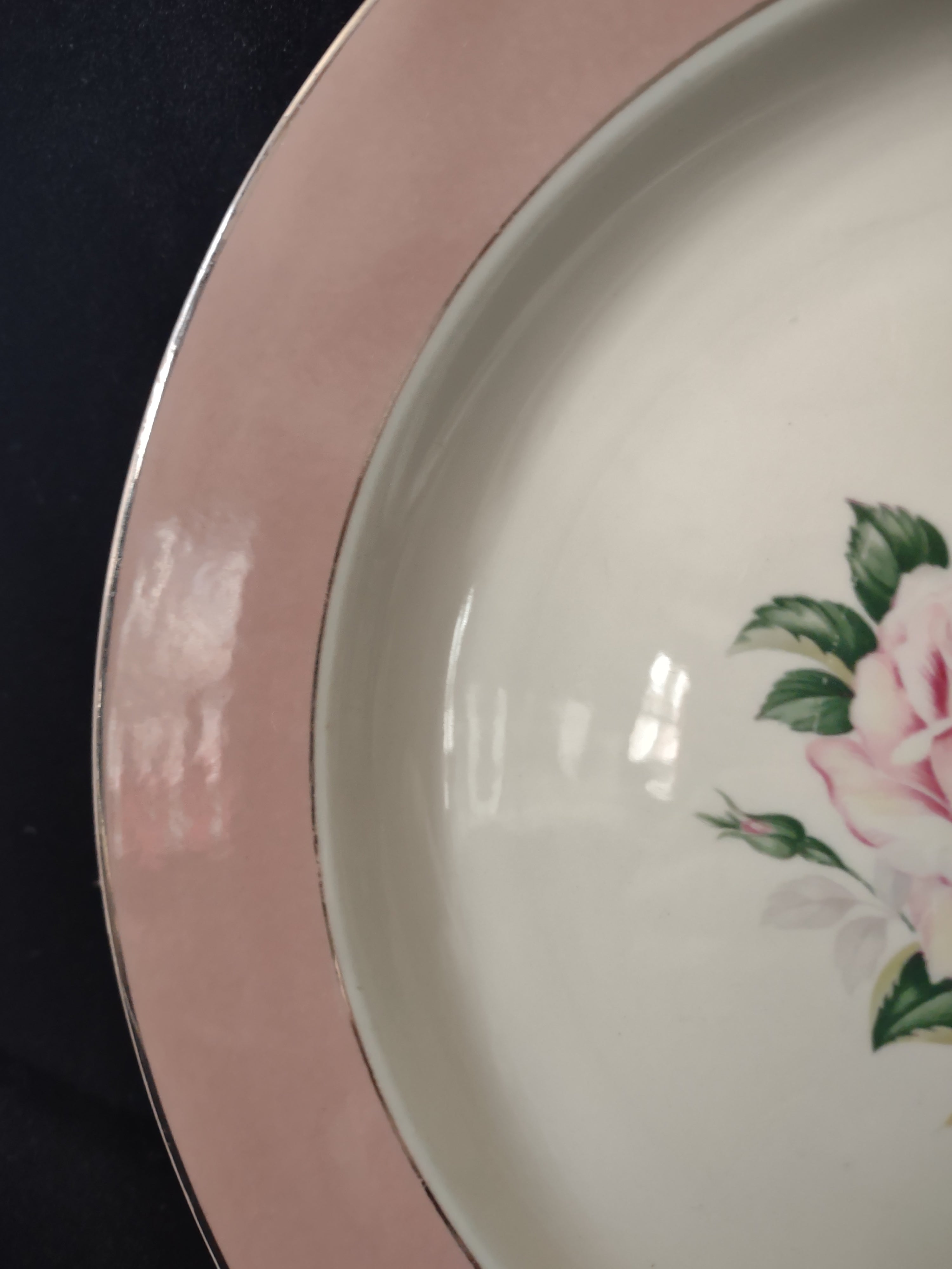 Vintage Lifetime China Co Pink Rose Pink Border Dinner Plate [6893]