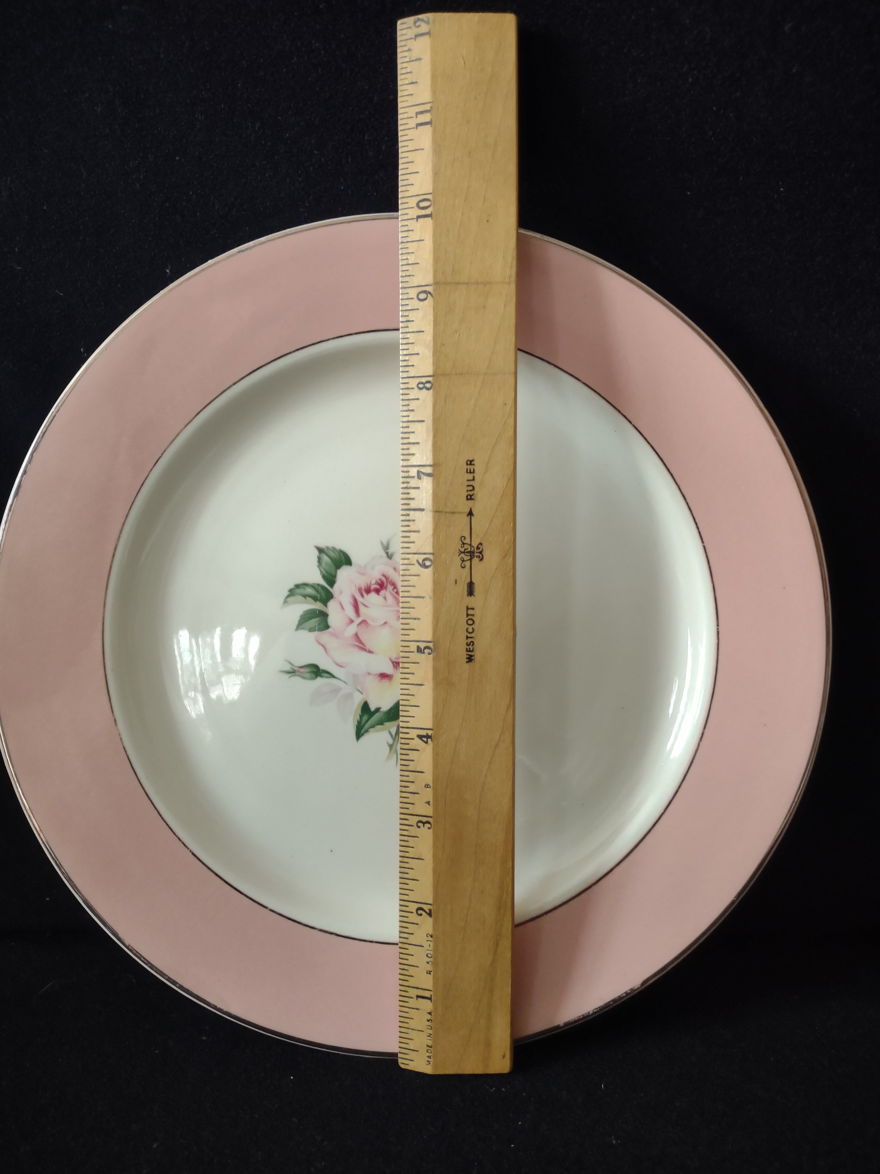 Vintage Lifetime China Co Pink Rose Pink Border Dinner Plate [6893]