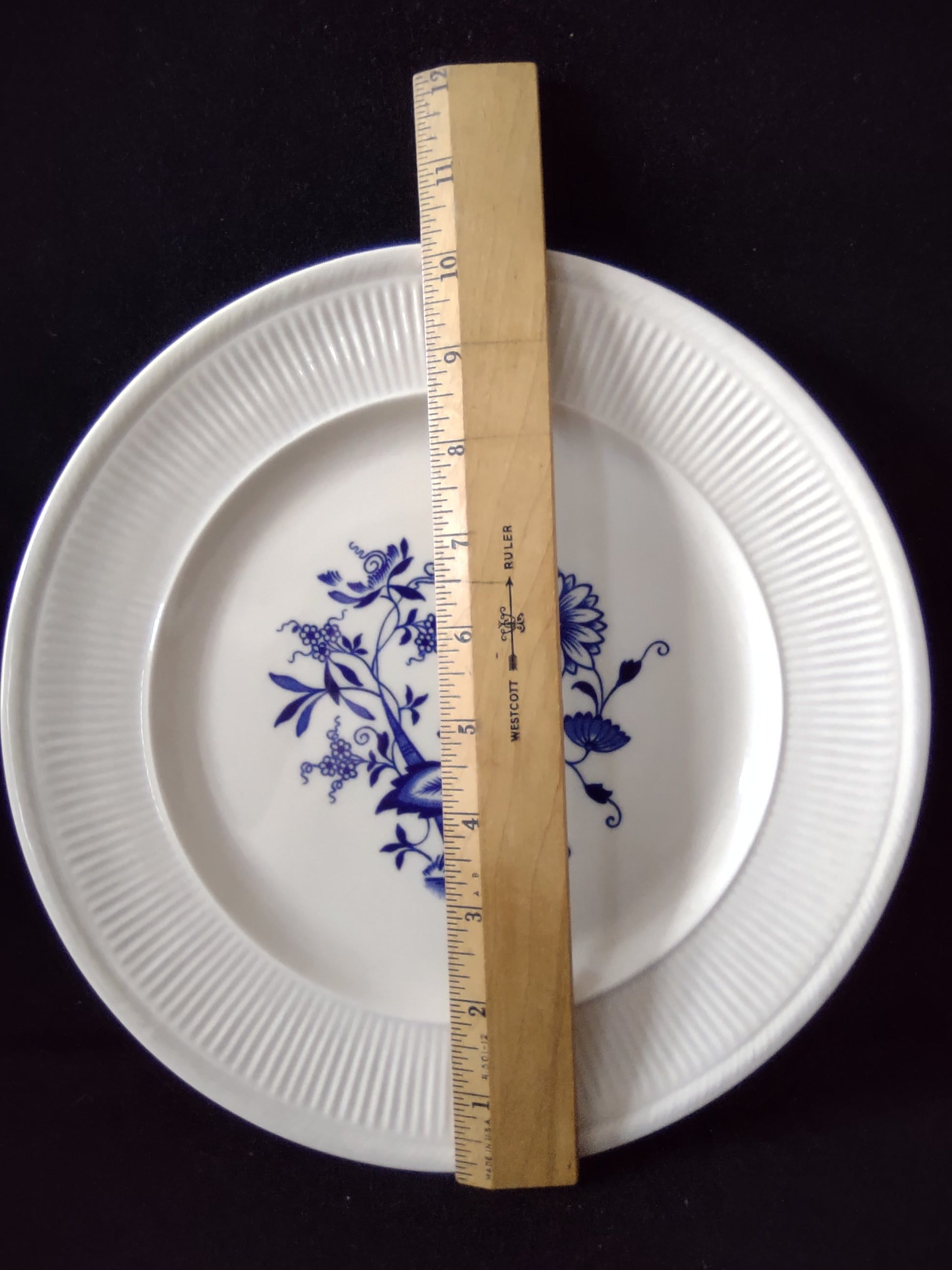 Vintage Shenango China Blue Onion Cobalt Floral Ribbed Dinner Plate [6891]