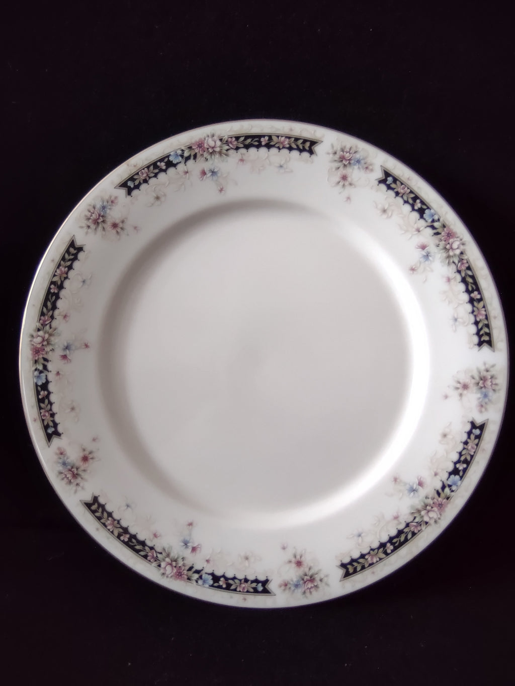 Vintage Gorham Fine China Nocturne Pink Blue Floral Platinum Dinner Plate [6890]