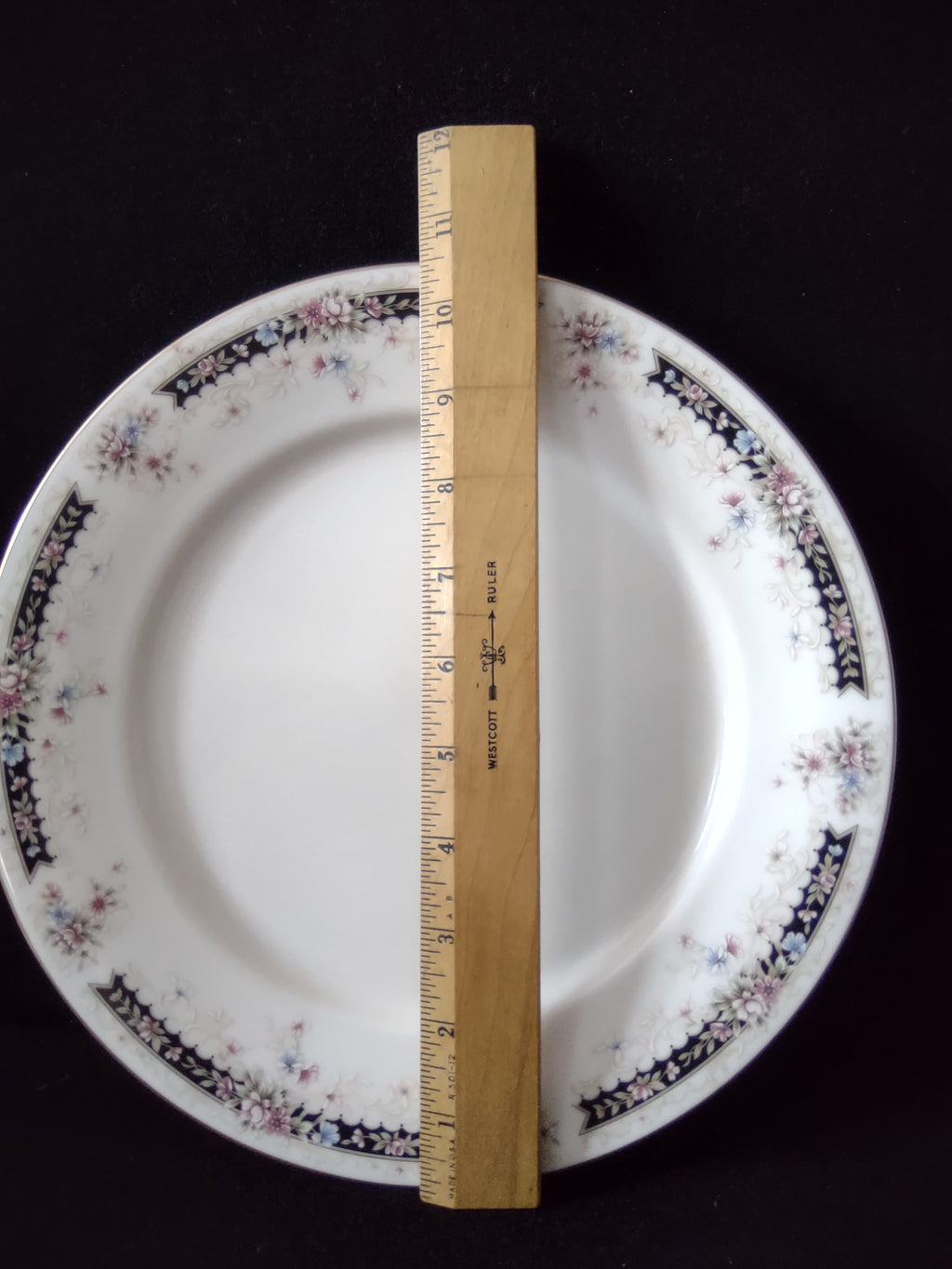 Vintage Gorham Fine China Nocturne Pink Blue Floral Platinum Dinner Plate [6890]