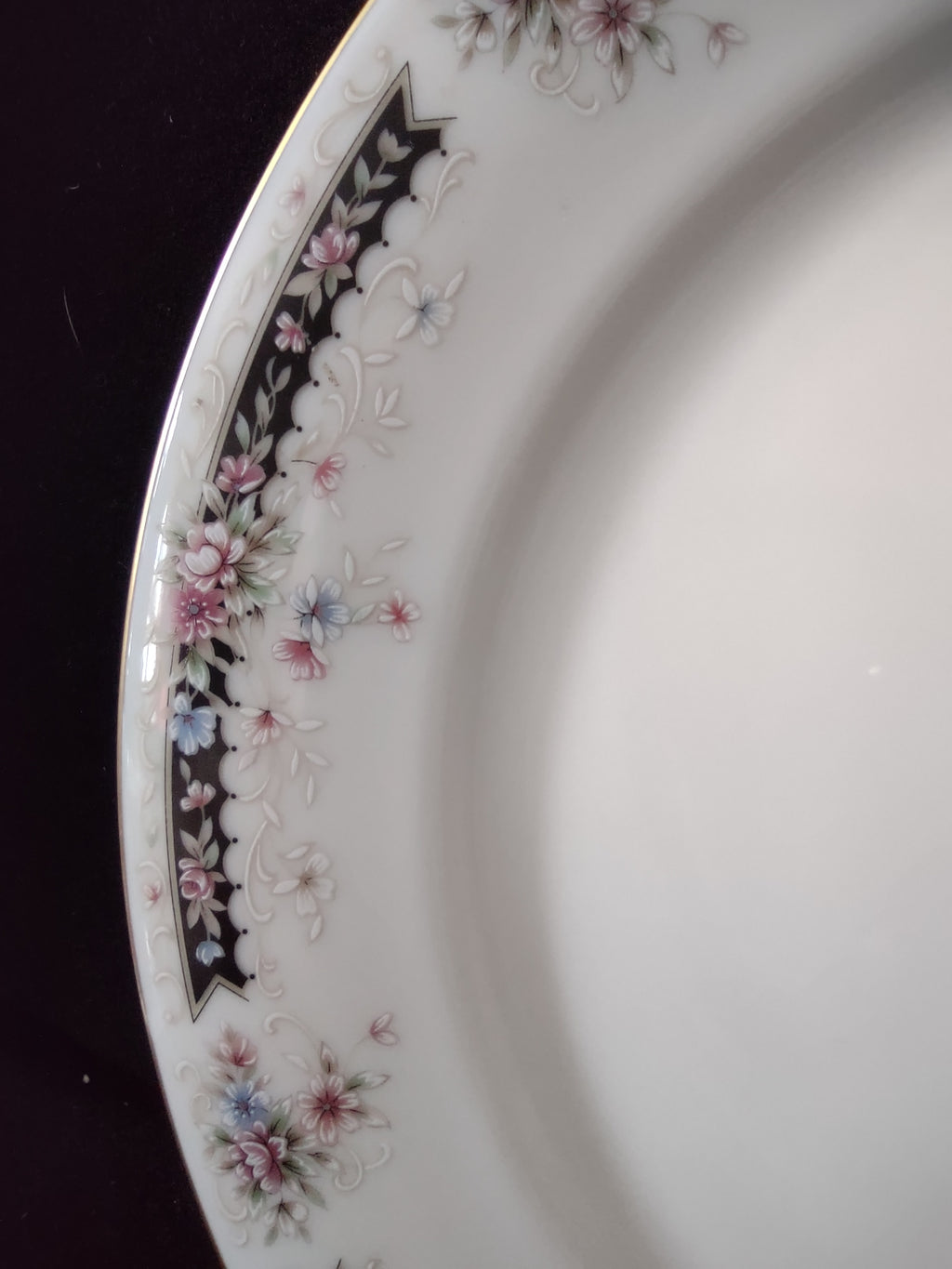 Vintage Gorham Fine China Nocturne Pink Blue Floral Platinum Dinner Plate [6890]