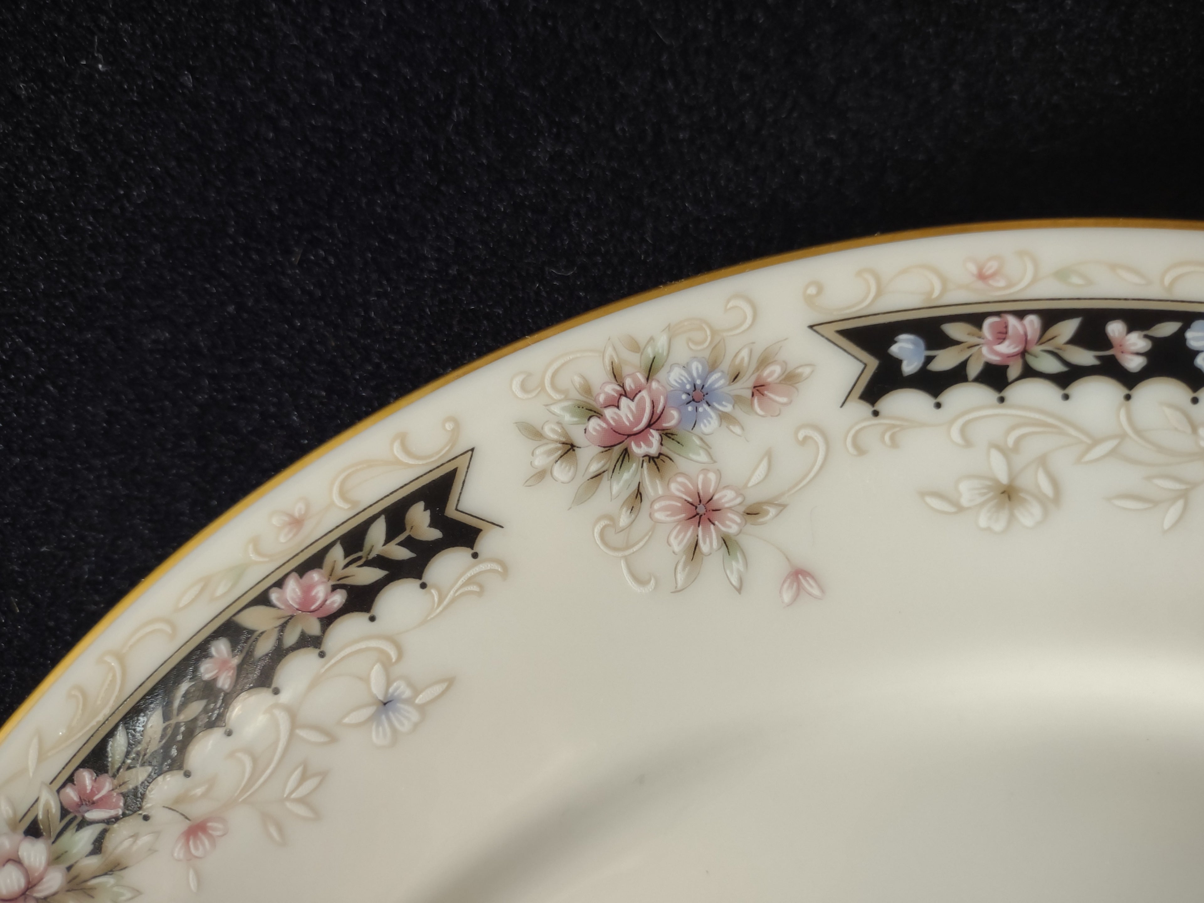 Vintage Gorham Fine China Nocturne Pink Blue Floral Platinum Dinner Plate [6890]
