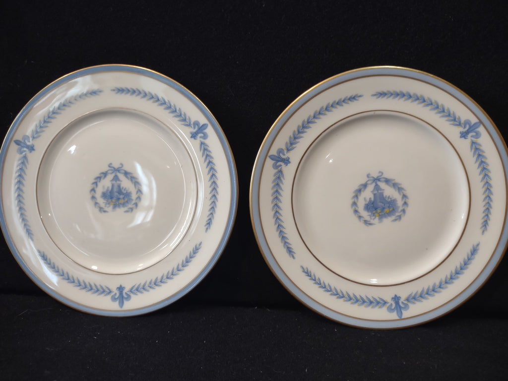 Vintage Lamberton China Puritane Blue Gold Fleur-de-Lis Small Bread Plate x 2 [6887]