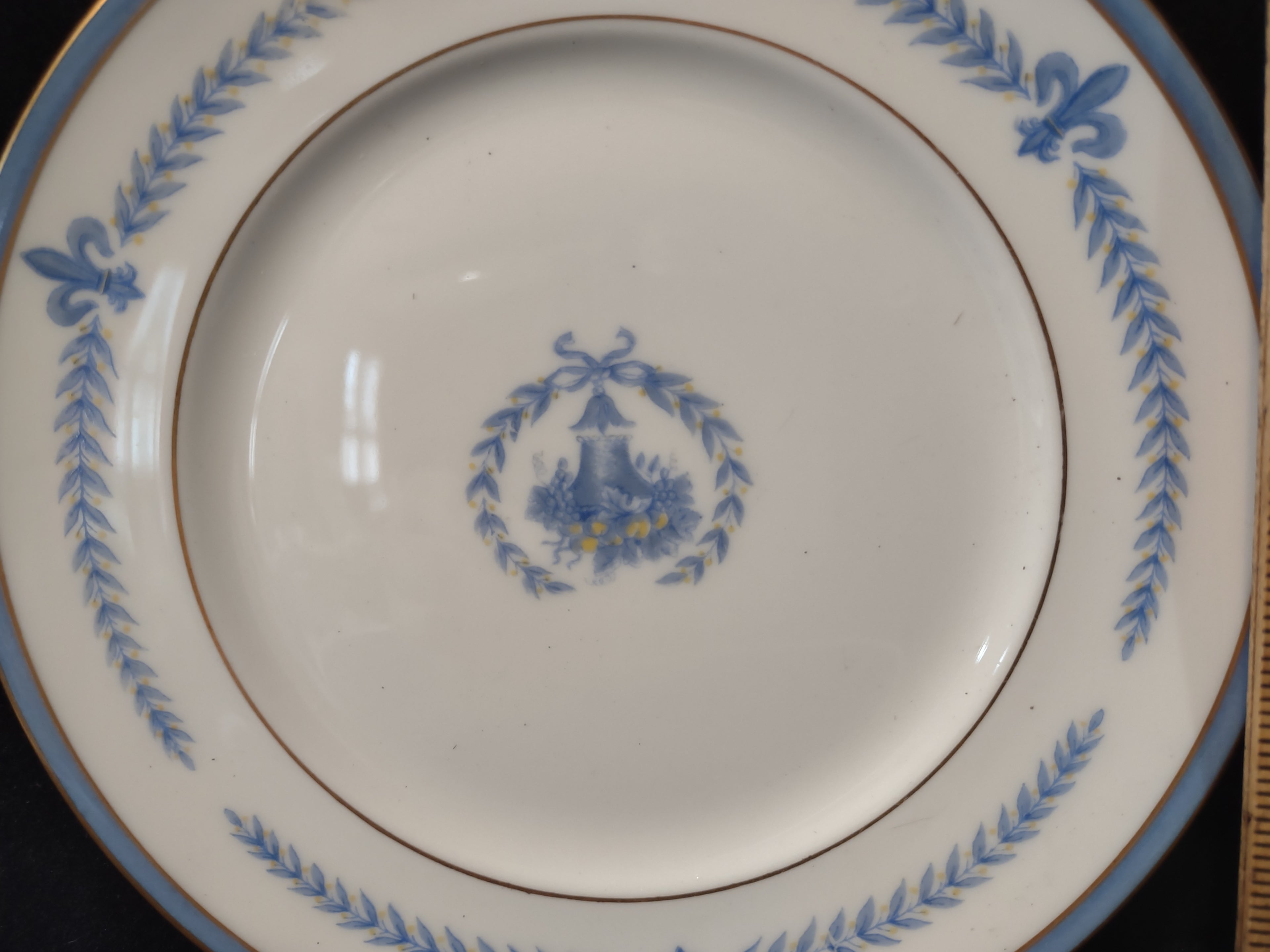 Vintage Lamberton China Puritane Blue Gold Fleur-de-Lis Small Bread Plate x 2 [6887]