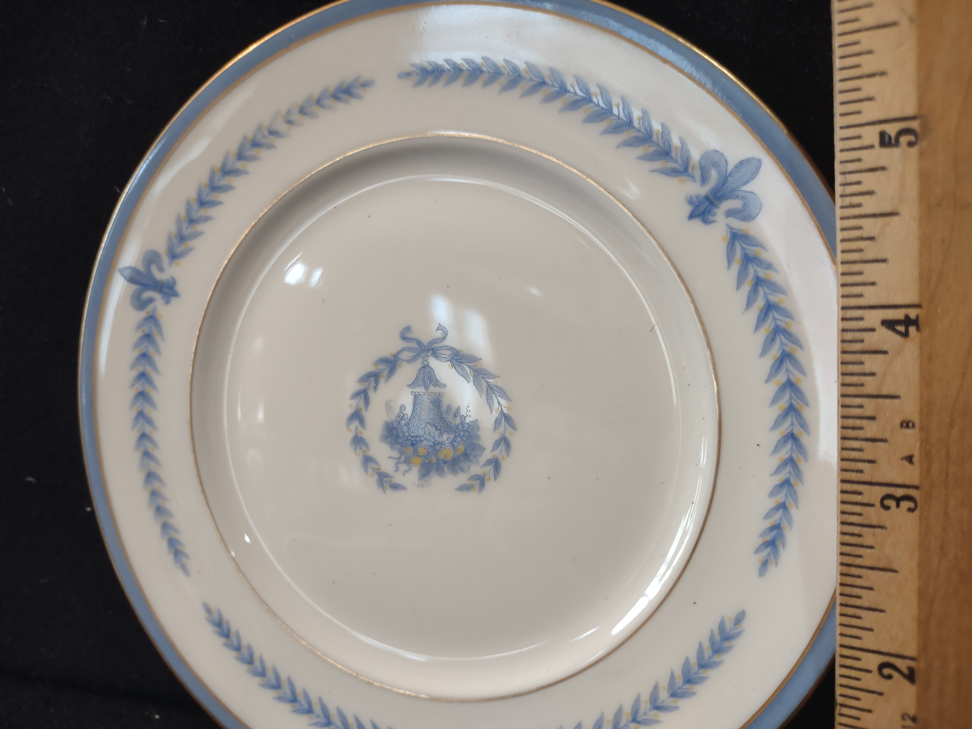 Vintage Lamberton China Puritane Blue Gold Fleur-de-Lis Small Bread Plate x 2 [6887]