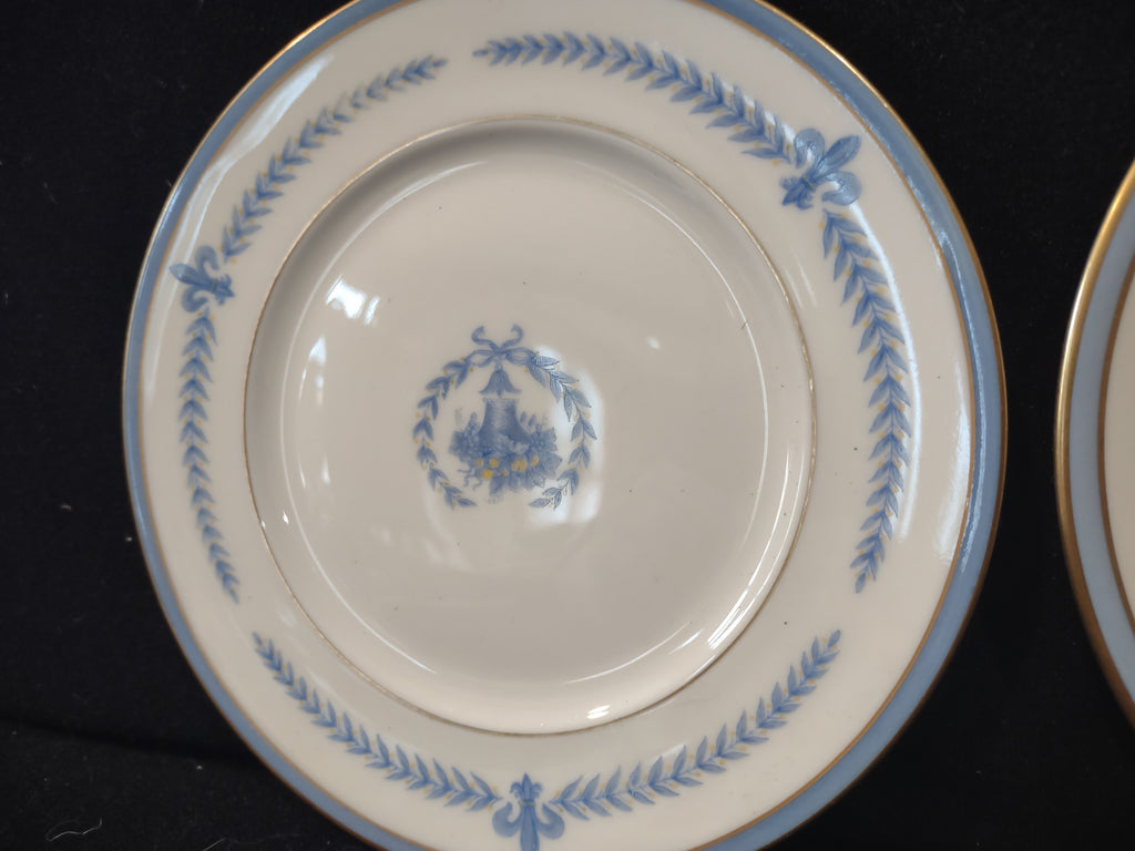 Vintage Lamberton China Puritane Blue Gold Fleur-de-Lis Small Bread Plate x 2 [6887]