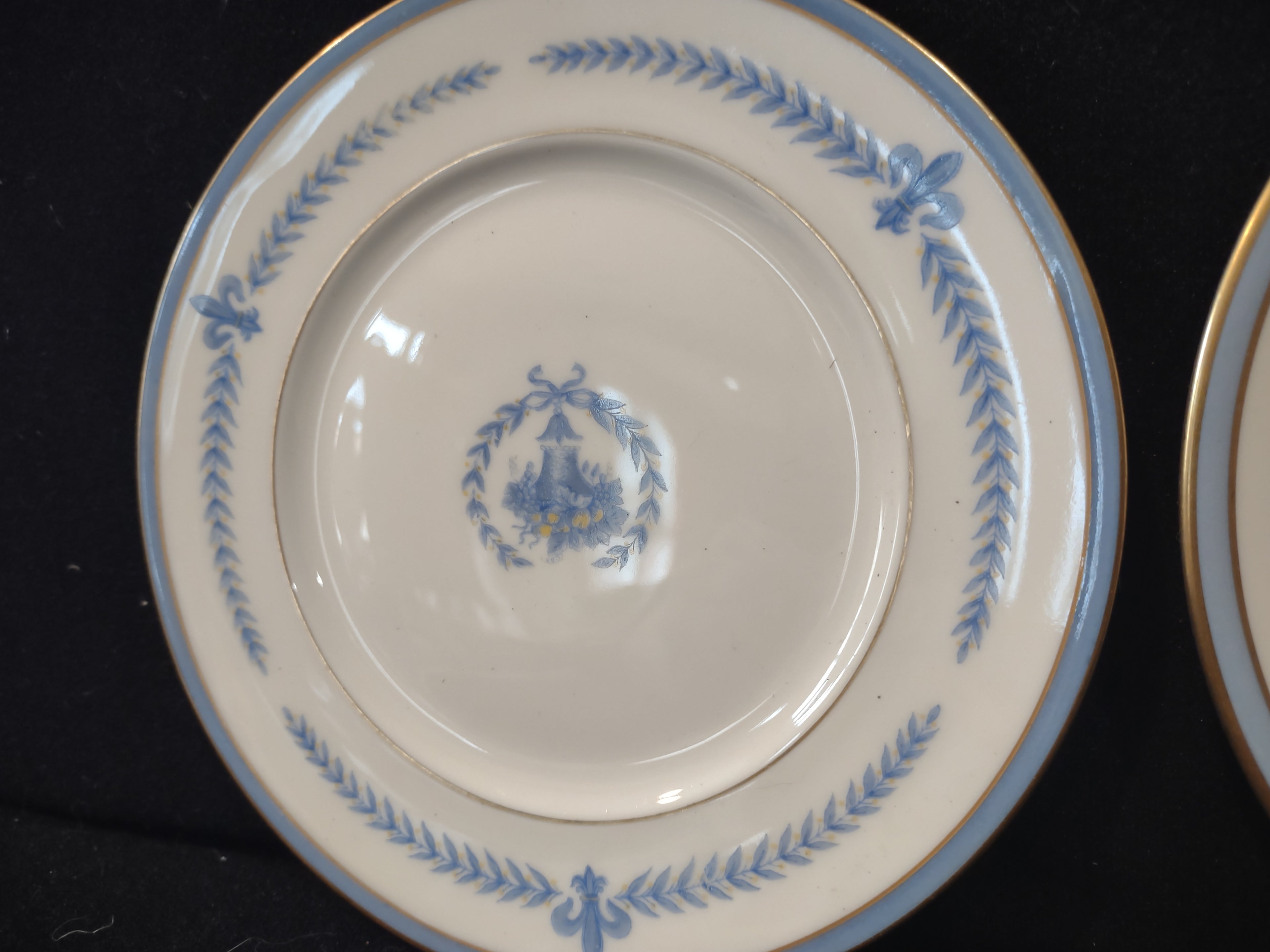 Vintage Lamberton China Puritane Blue Gold Fleur-de-Lis Small Bread Plate x 2 [6887]