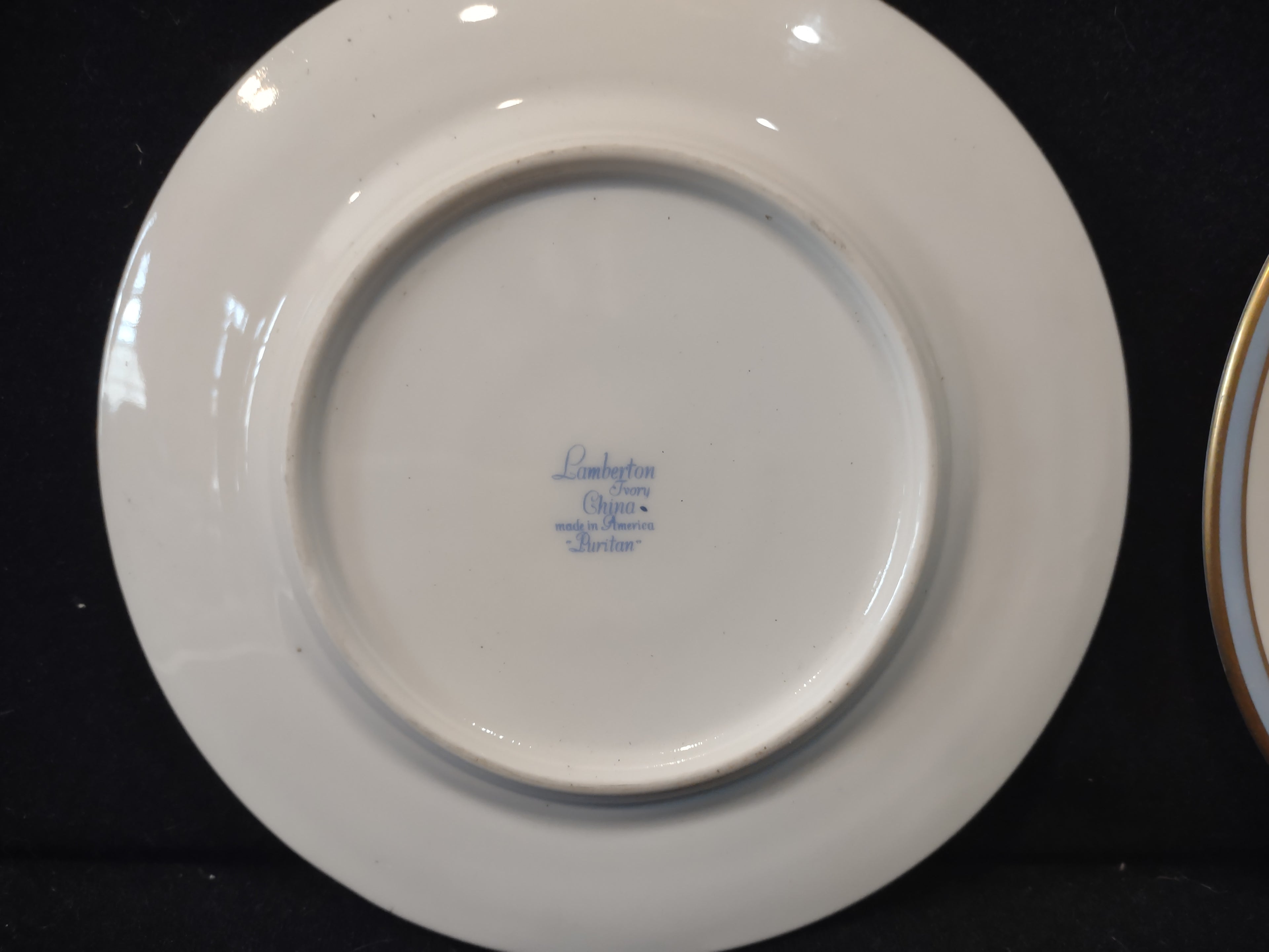 Vintage Lamberton China Puritane Blue Gold Fleur-de-Lis Small Bread Plate x 2 [6887]