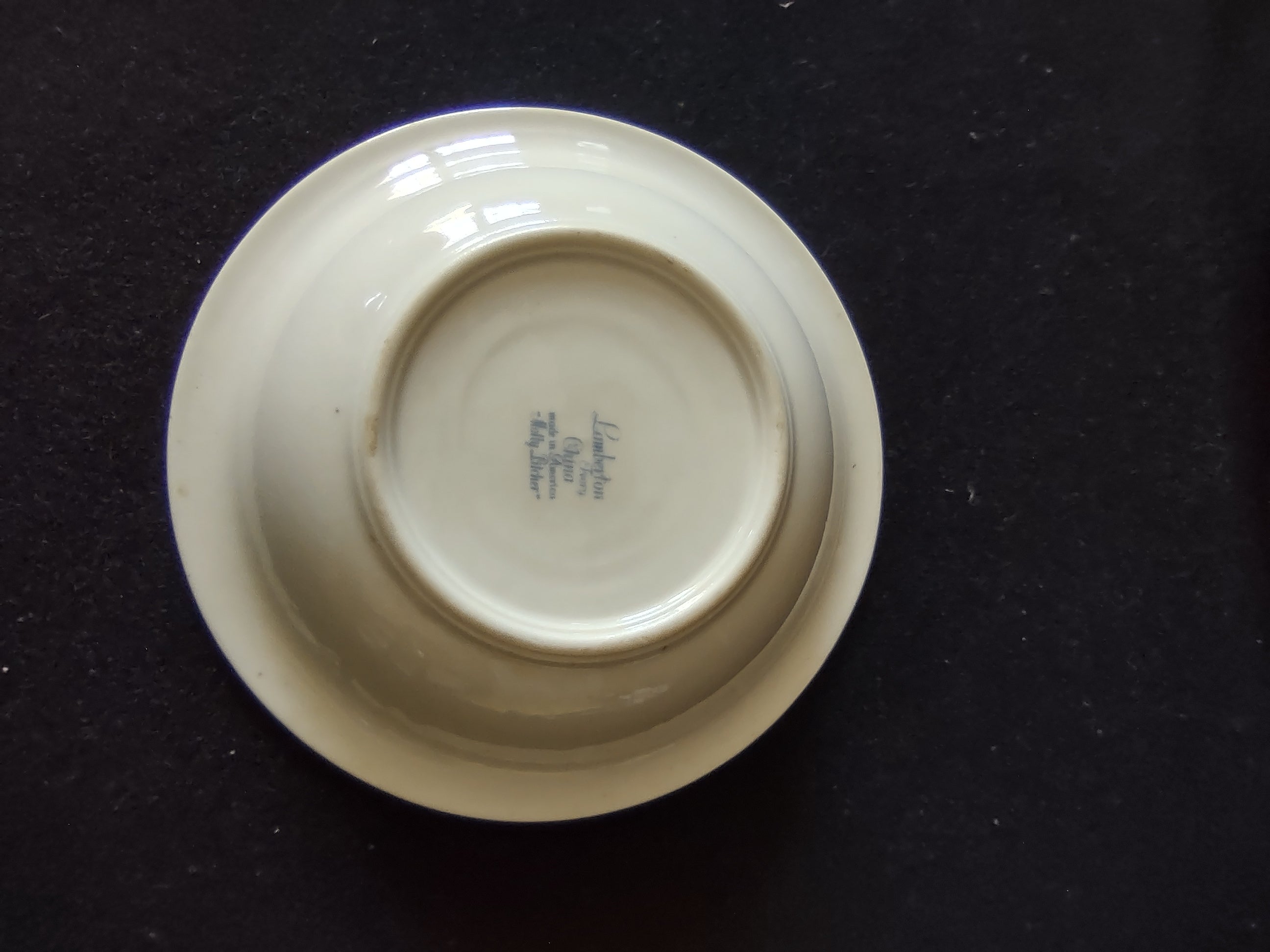 Vintage Lamberton Ivory China Molly Pitcher Berry Bowl Set of 5 [6904] - pattern detail showing blue forget-me-nots, pink roses, red and yellow blooms with gold foliate sprays