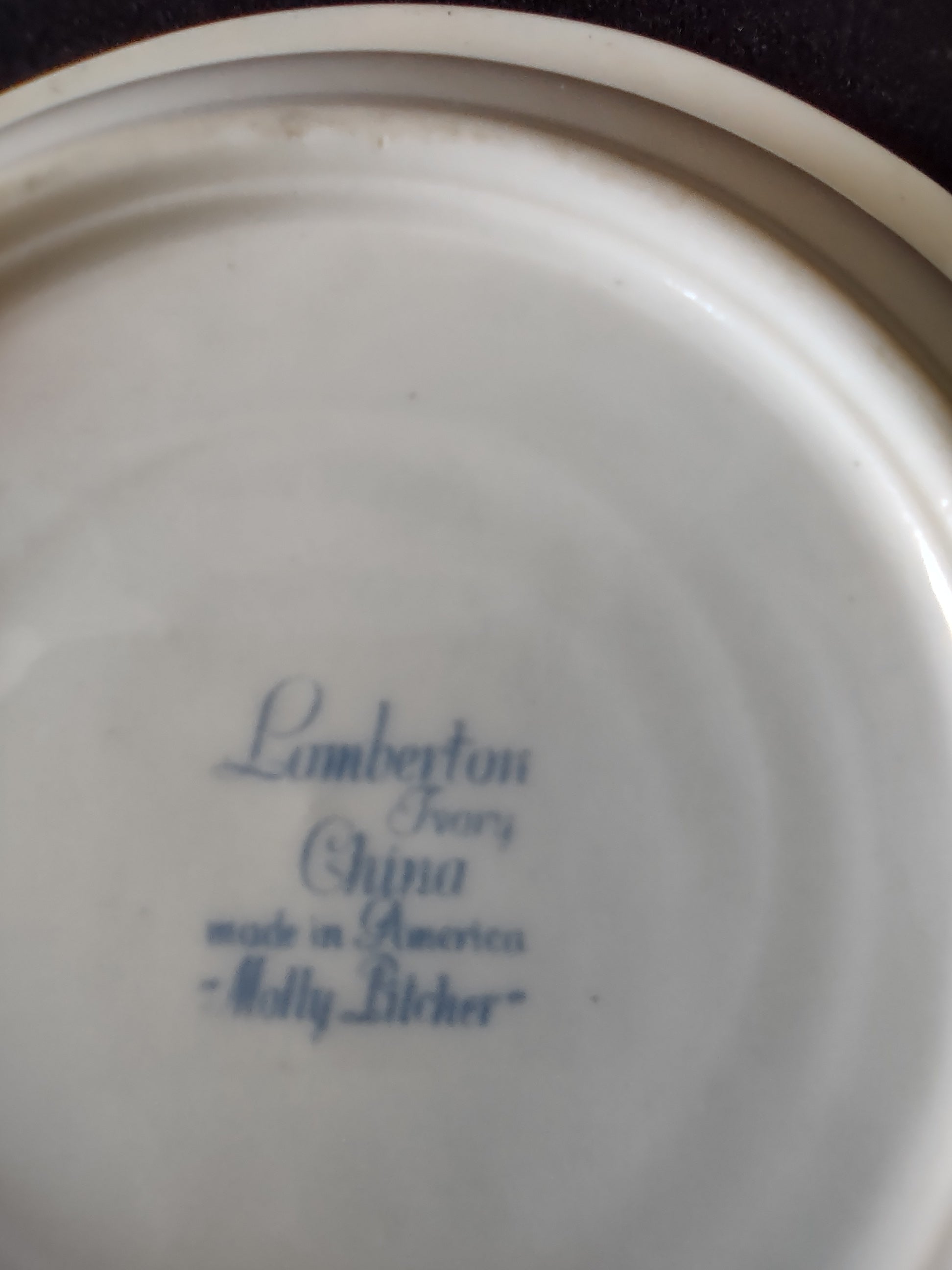 Vintage Lamberton Ivory China Molly Pitcher Berry Bowl Set of 5 [6904] - close-up of scattered floral pattern with pink roses, blue forget-me-nots, yellow pansies and gold foliate motifs