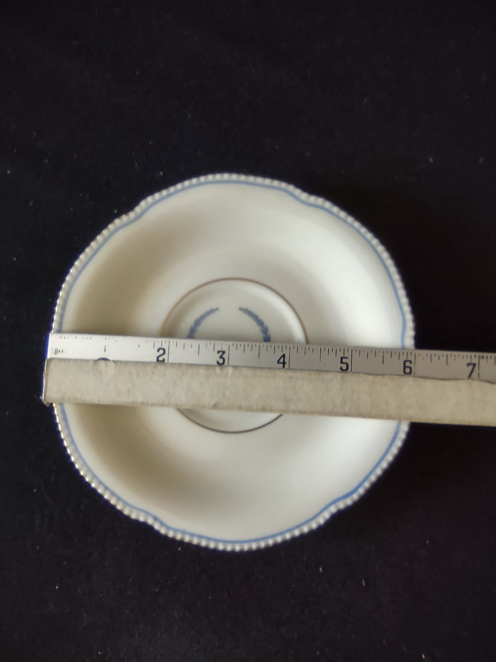 Castleton China Empire saucer gold beaded rim and blue line border detail