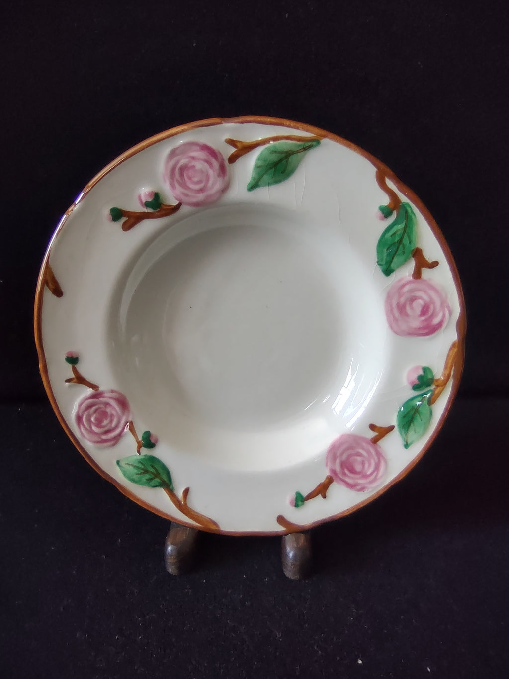 Vintage Metlox Poppytrail Camellia Pink Rose Rimmed Soup Bowl [6910]