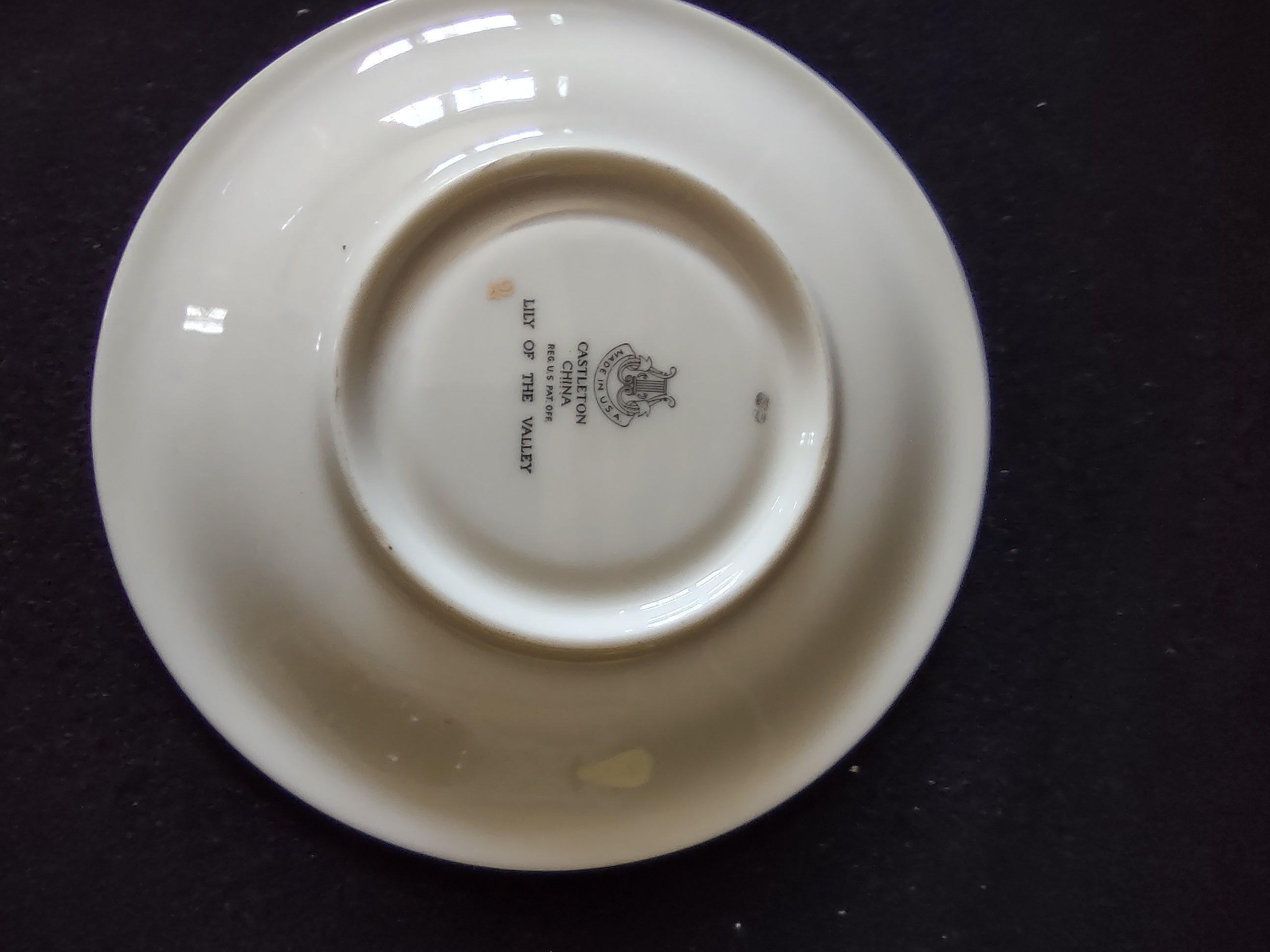 Castleton China Gold Lily of the Valley saucer underside showing discoloration