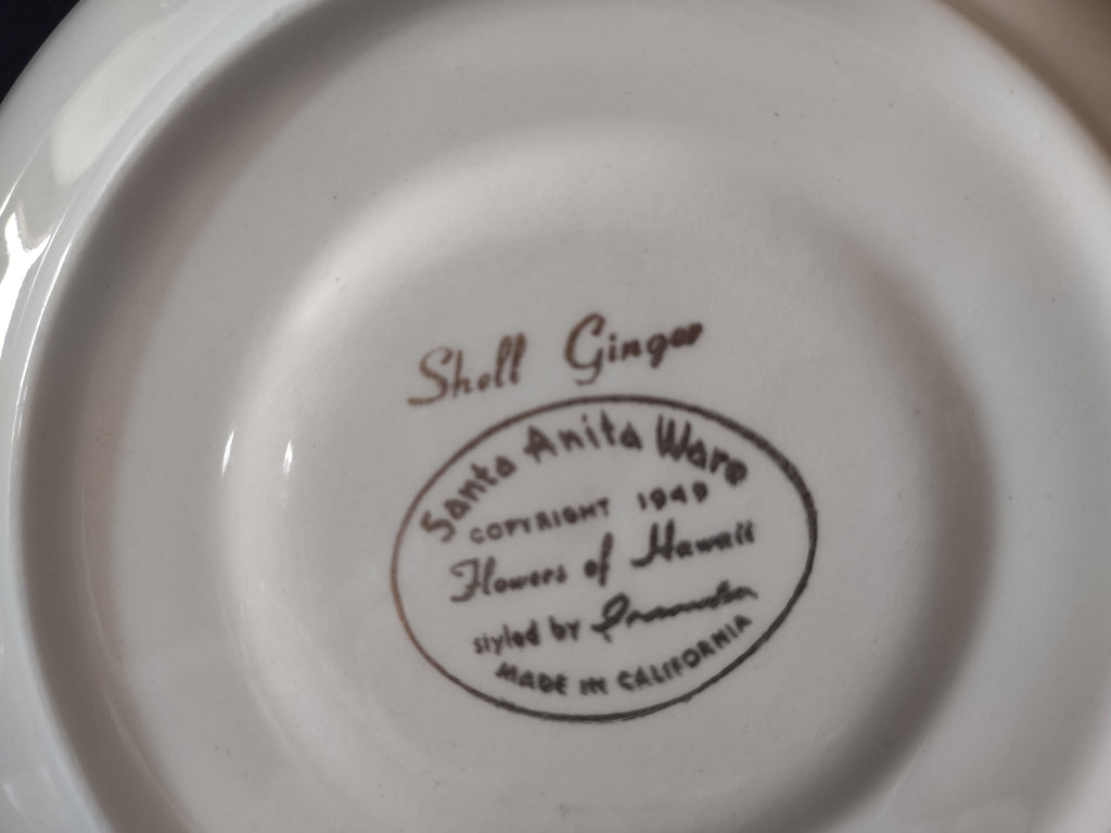 Santa Anita Ware Shell Ginger saucer backstamp close-up