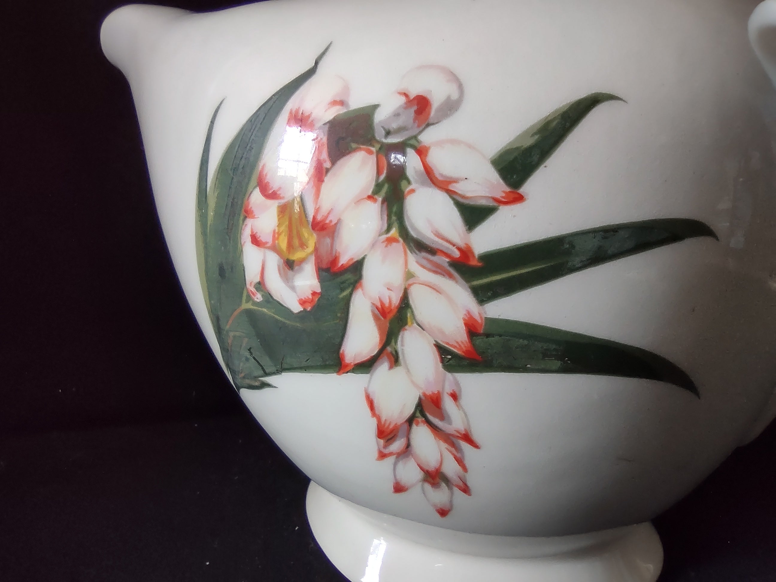 Santa Anita Ware Shell Ginger backstamp showing Flowers of Hawaii 1949 styled by Irameda Made in California