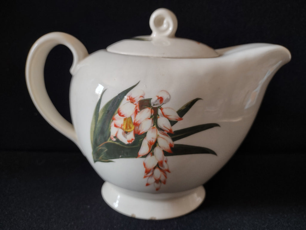 Santa Anita Ware Shell Ginger teapot alternate angle showing pattern detail