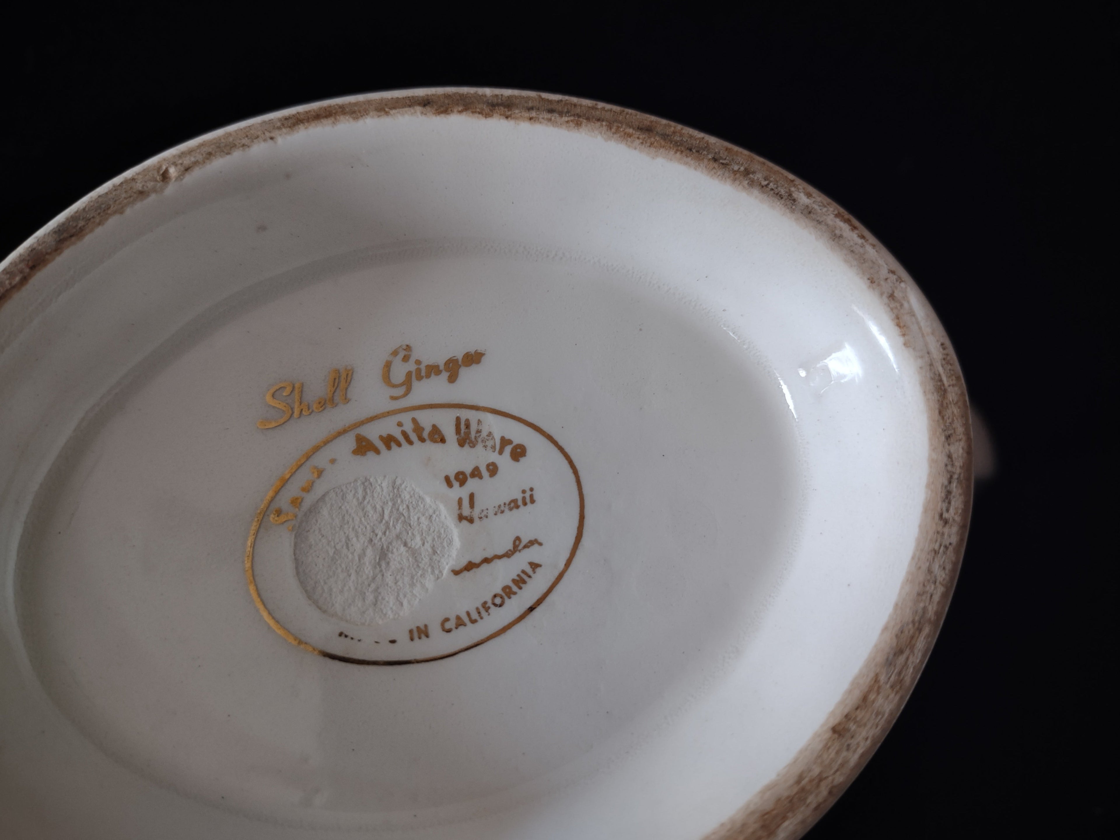 Santa Anita Ware Shell Ginger teapot spout side view