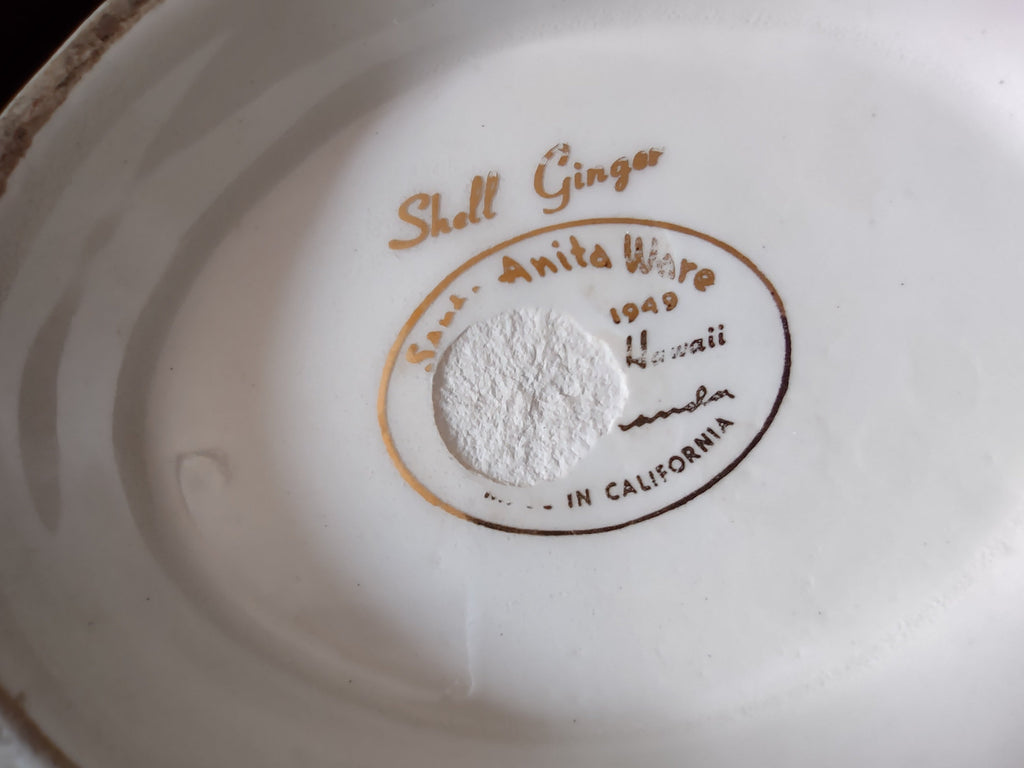 Santa Anita Ware Shell Ginger teapot lid interior showing discoloration on foot ring