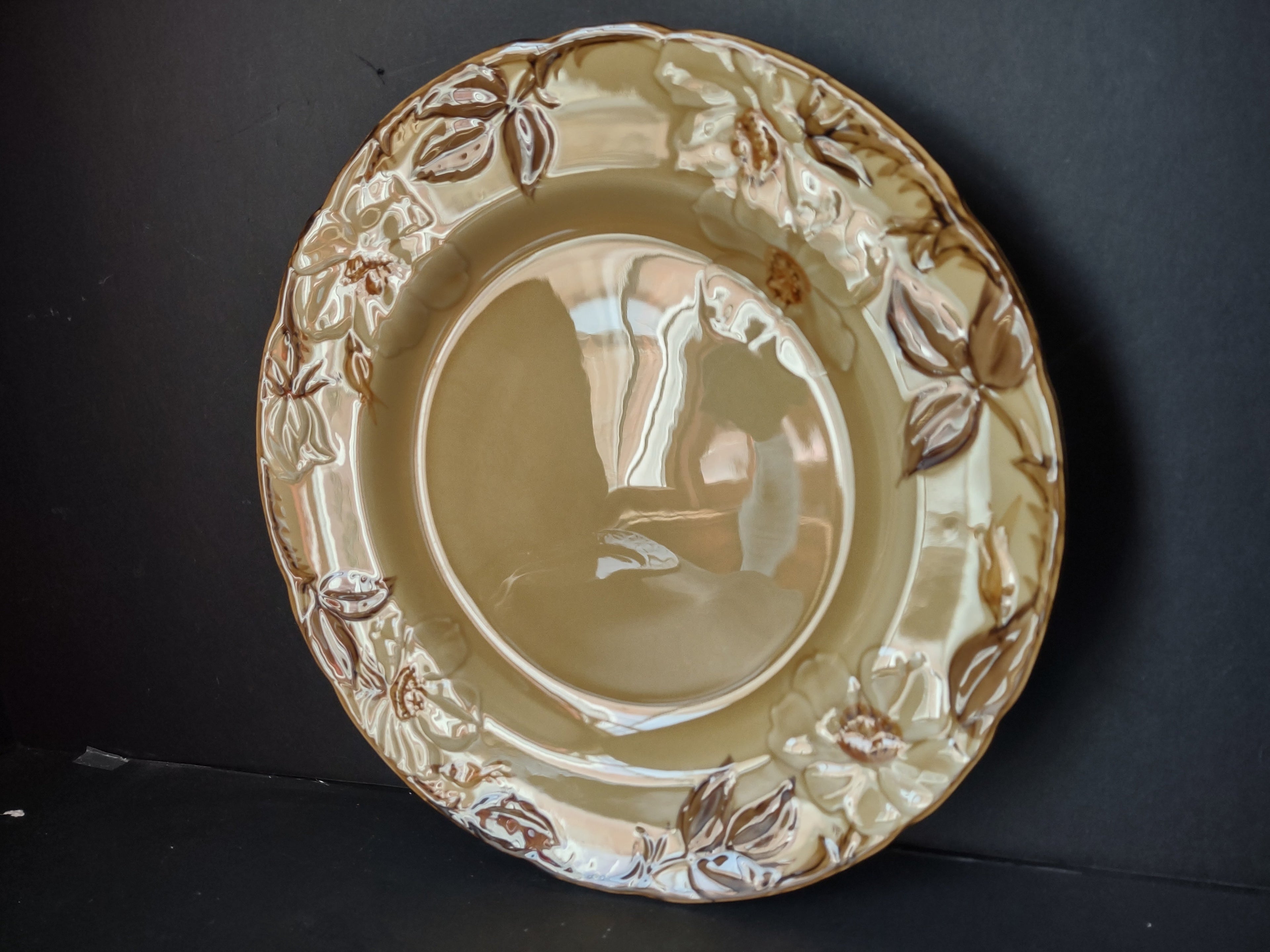 Franciscan Cafe Royal rim soup bowl with ruler showing approximately 8 inches diameter