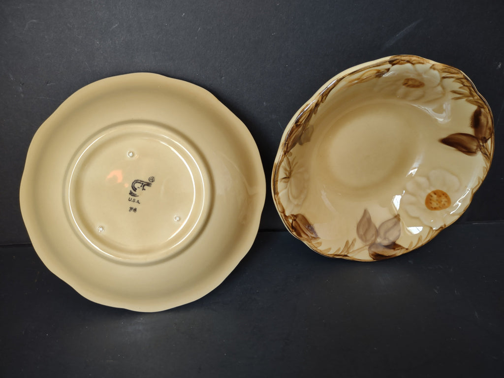 Metlox Poppytrail Cafe Royal berry bowls with ruler showing approximately 6 inches diameter