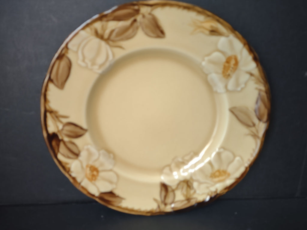 Vintage Franciscan Dinnerware white embossed floral plate with brown leaves front view