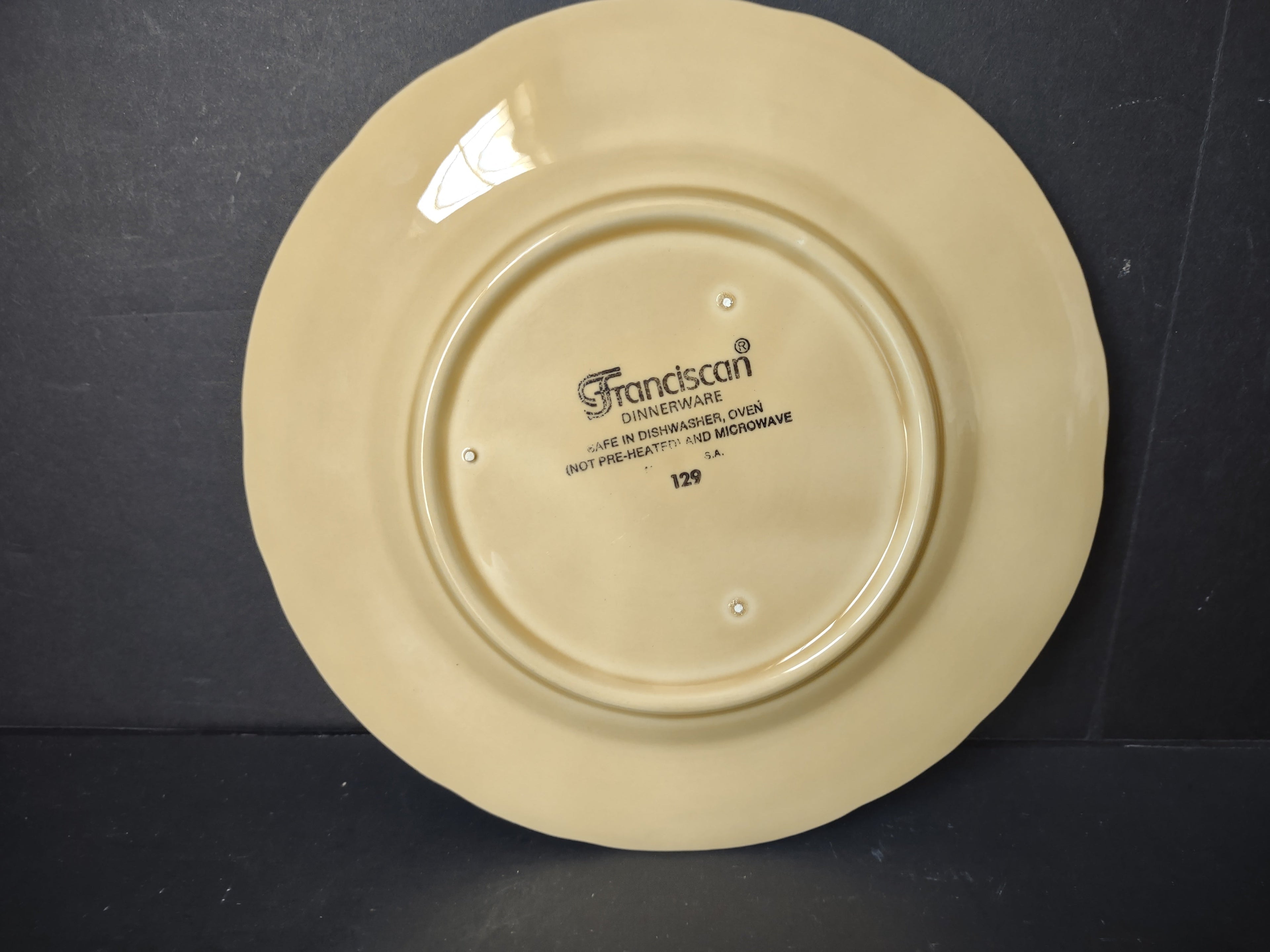 Vintage Franciscan Dinnerware backstamp showing dishwasher oven and microwave safe made in USA