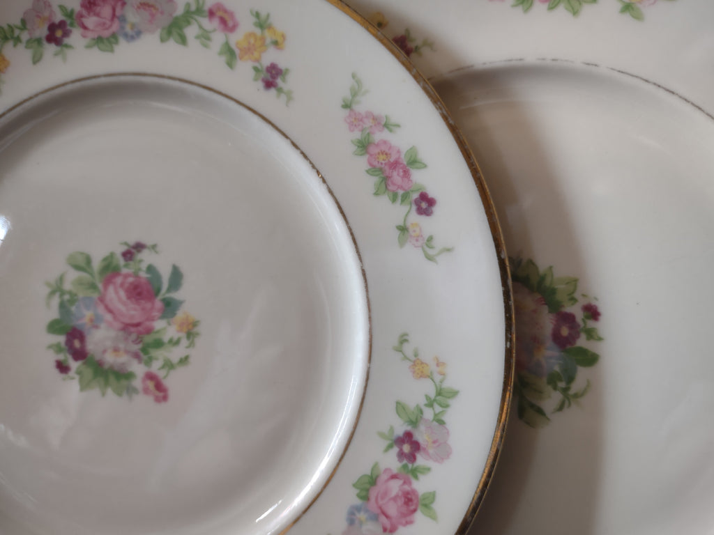 Vintage Lamberton China Dolly Madison Pink Rose Plate Set of 3 [6819]
