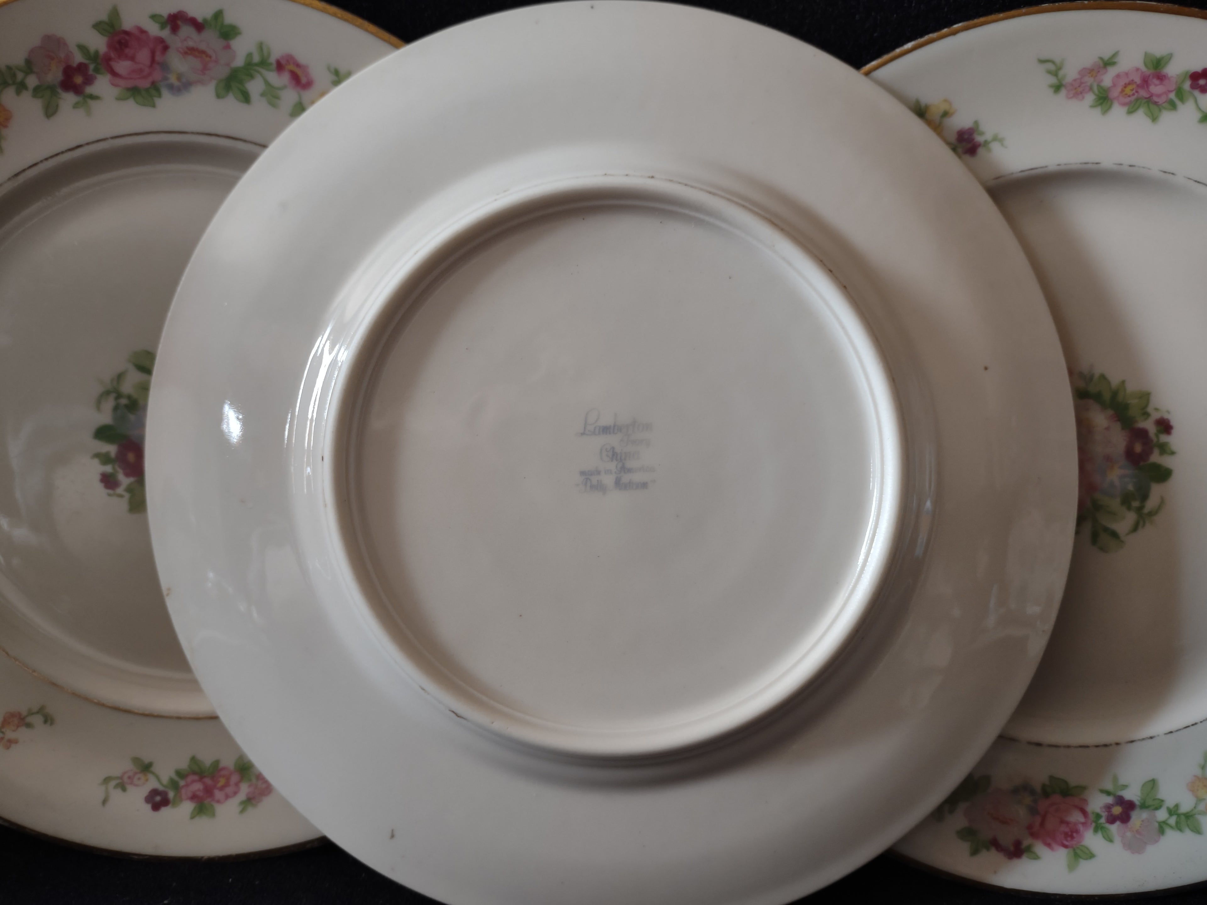 Vintage Lamberton China Dolly Madison Pink Rose Plate Set of 3 [6819]
