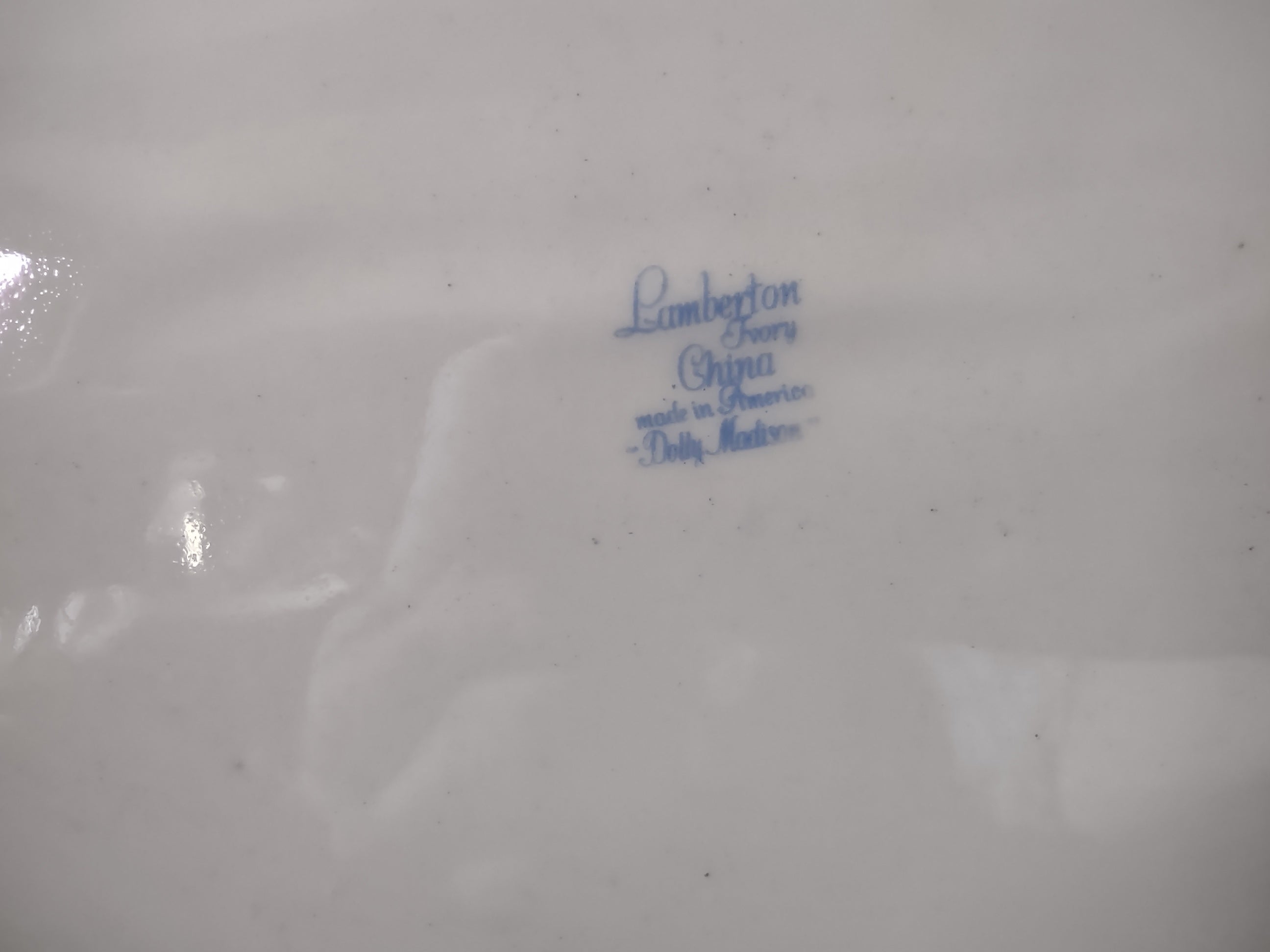 Vintage Lamberton China Dolly Madison backstamp reading Lamberton China Made in America Dolly Madison