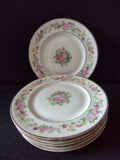 Vintage Lamberton China Dolly Madison pink rose plates set of 8 with gold trim, front view