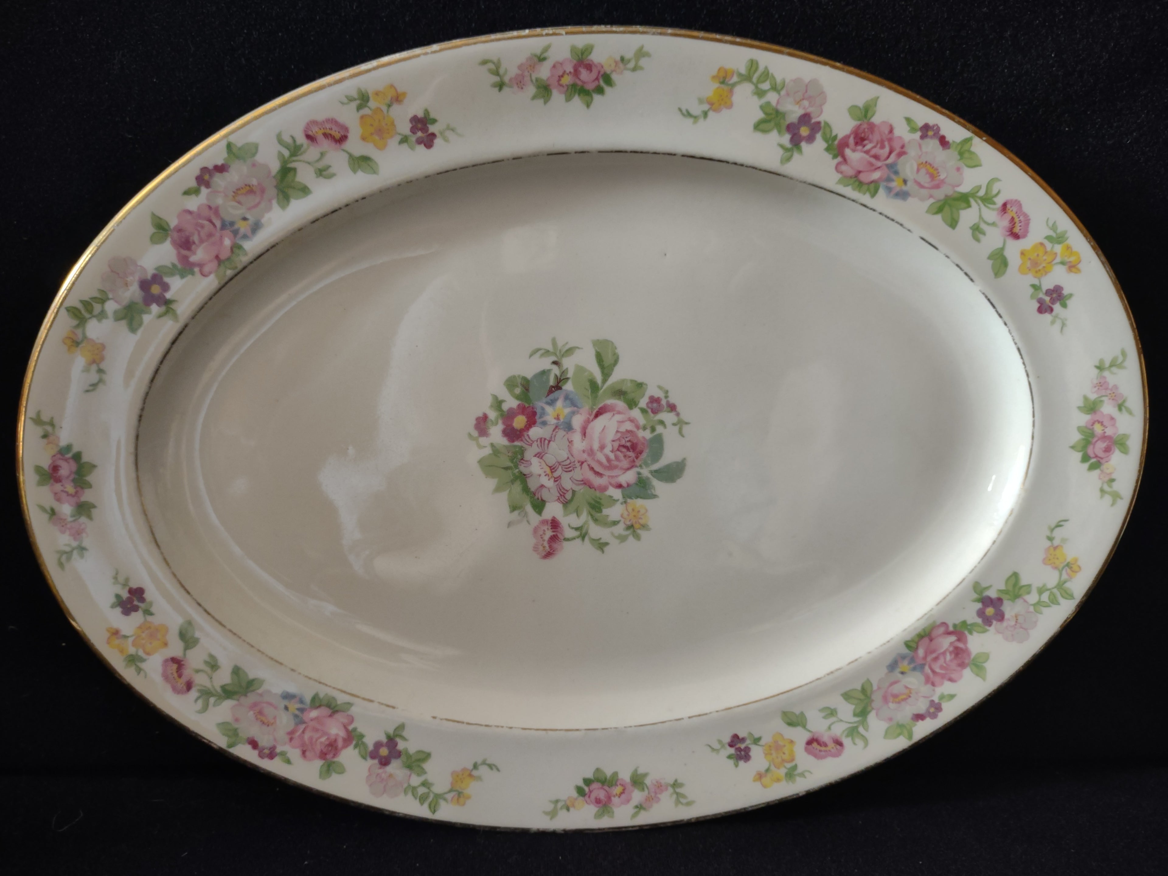 Vintage Lamberton China Dolly Madison Oval Serving Platter Grey Stamp [6915]