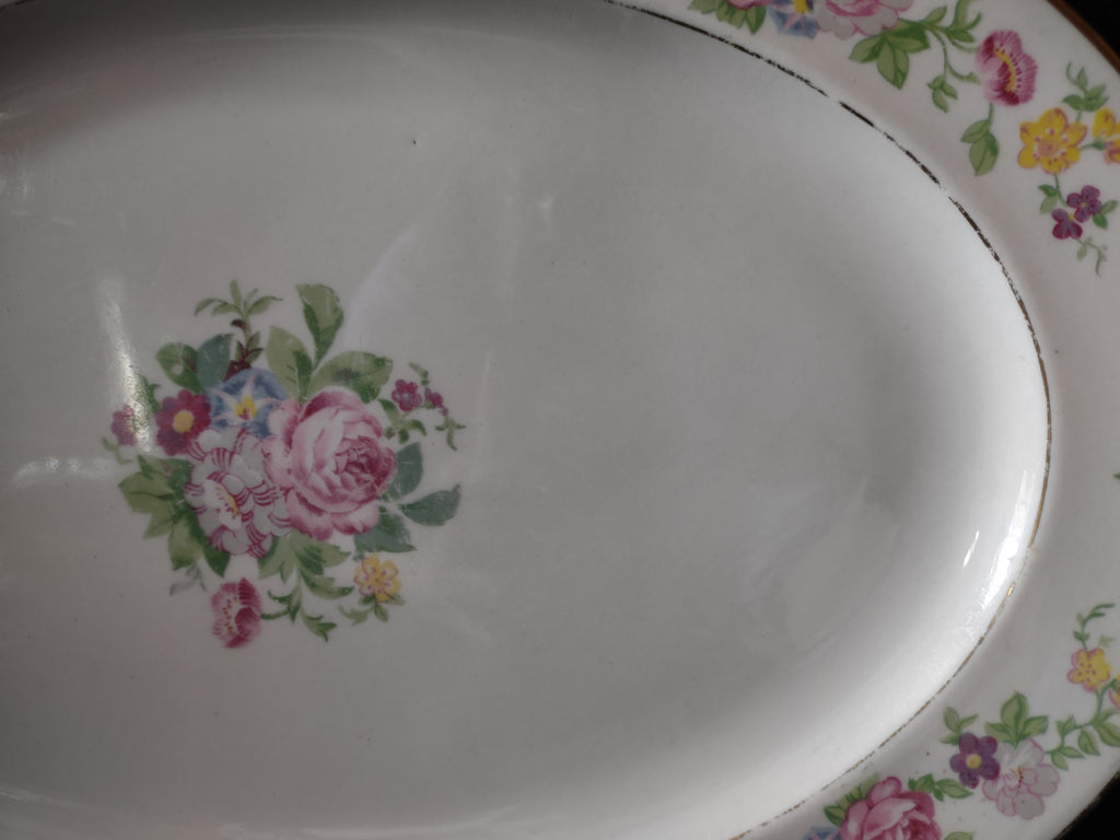 Vintage Lamberton China Dolly Madison Oval Serving Platter Grey Stamp [6915]